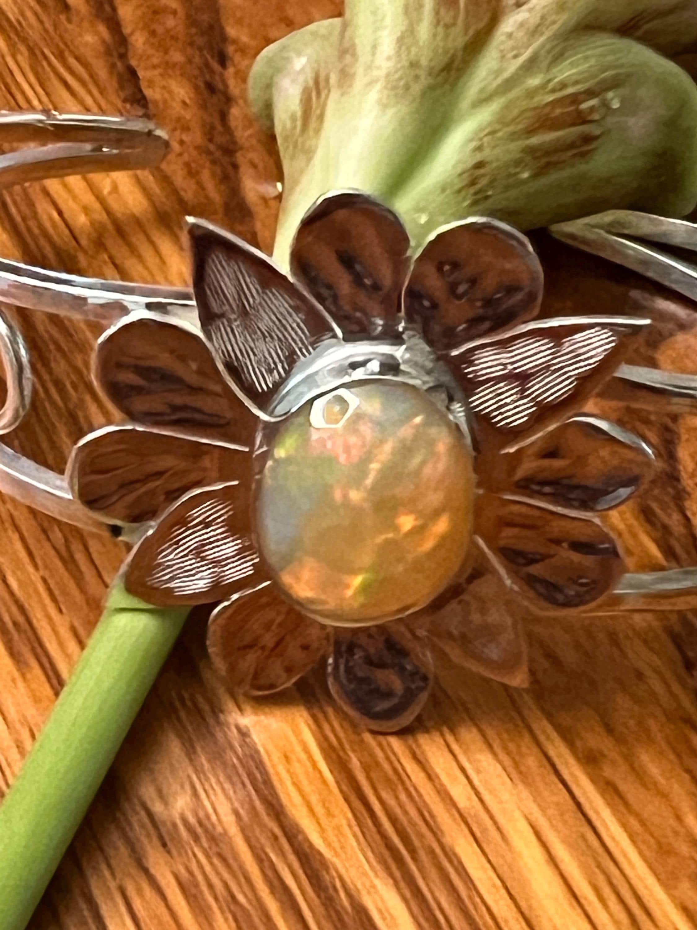 Large Orange Opal Flower Cuff, view 6