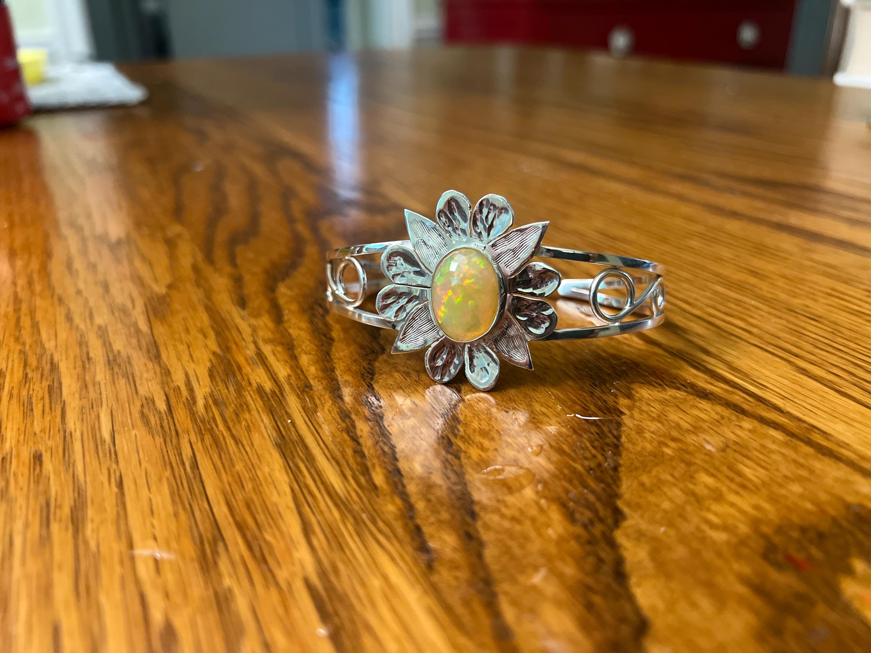 Large Orange Opal Flower Cuff, view 7