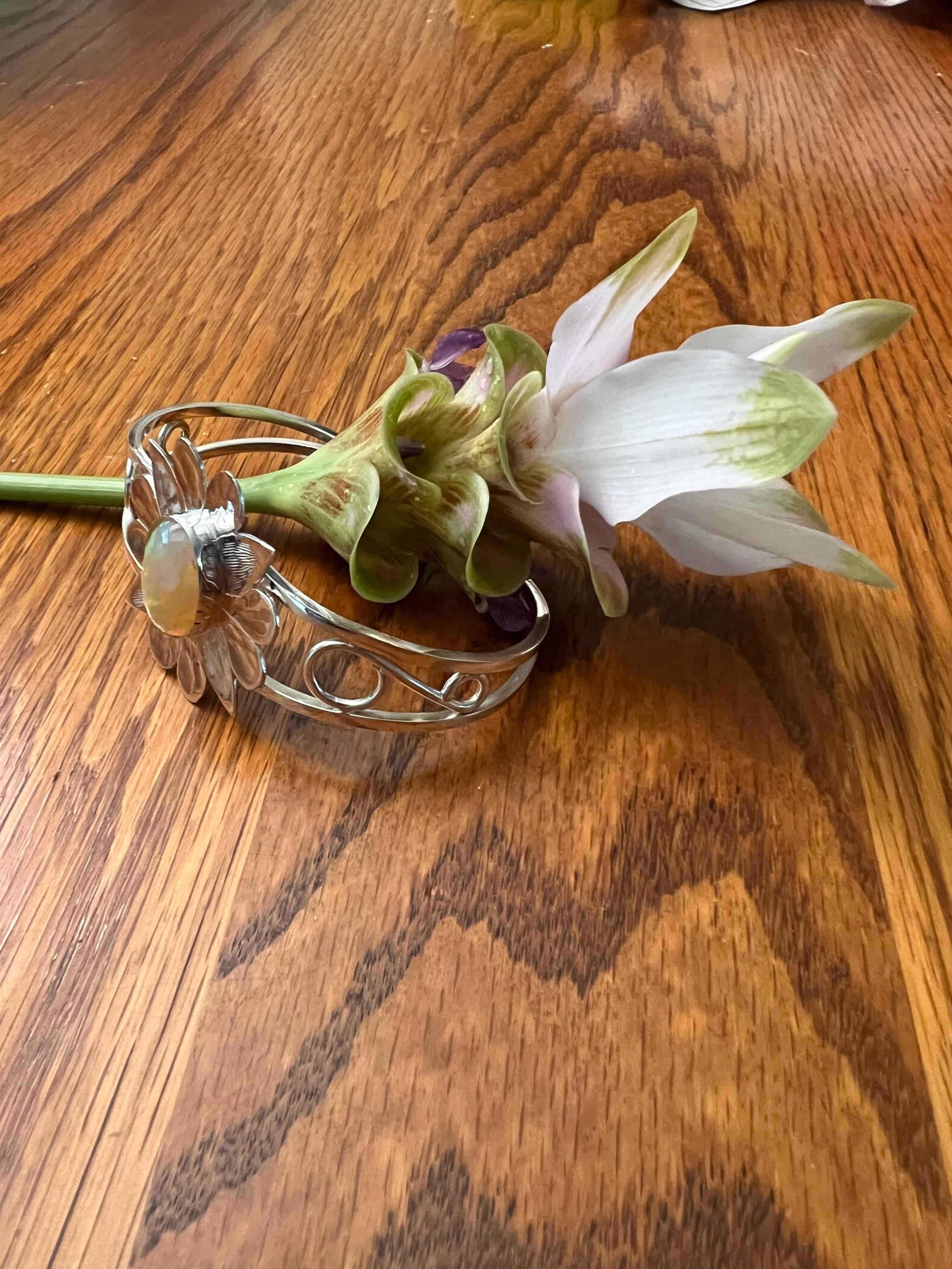 Large Orange Opal Flower Cuff, view 8