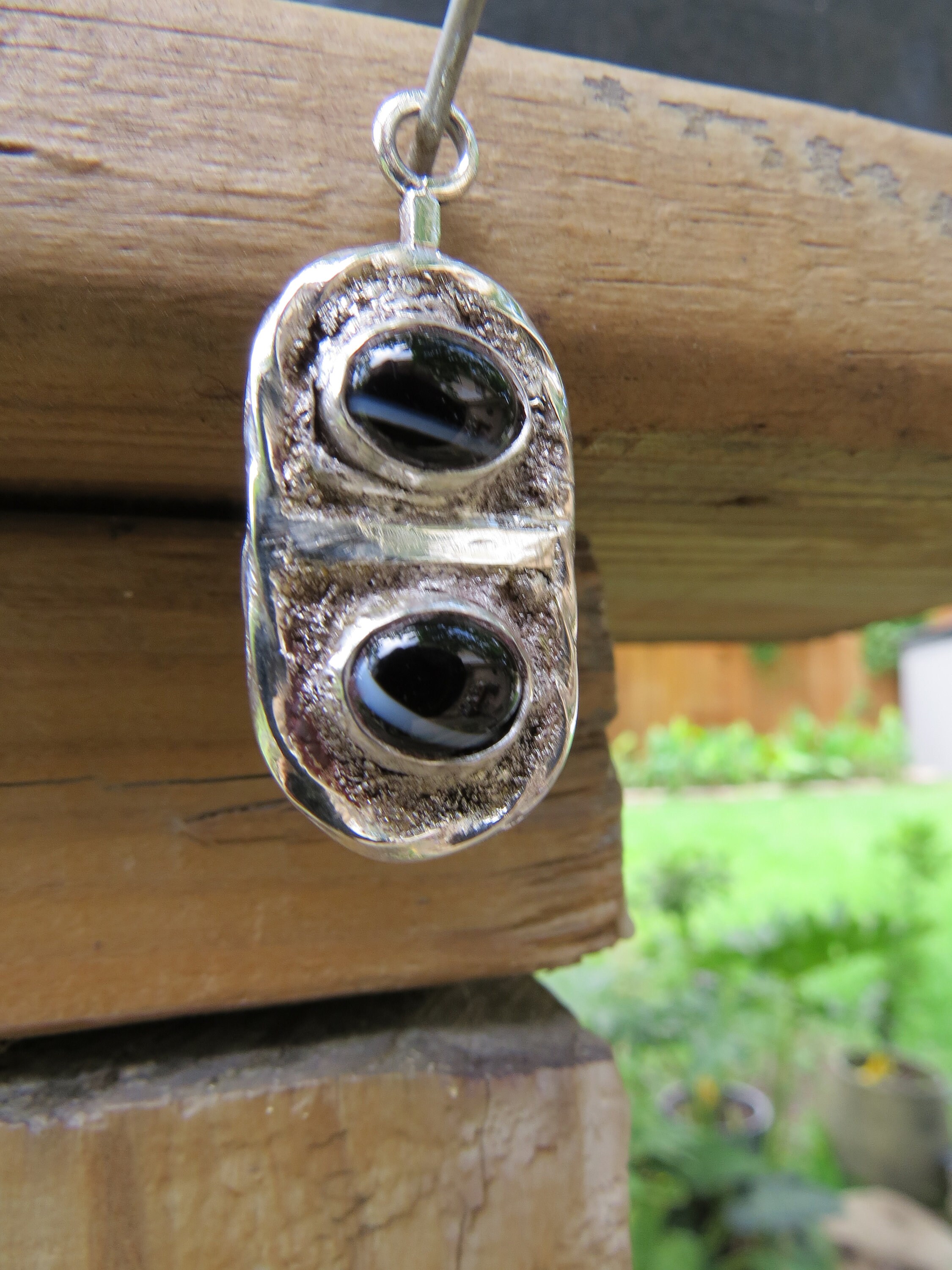 Sterling Silver Pendant with Black Agates., view 2