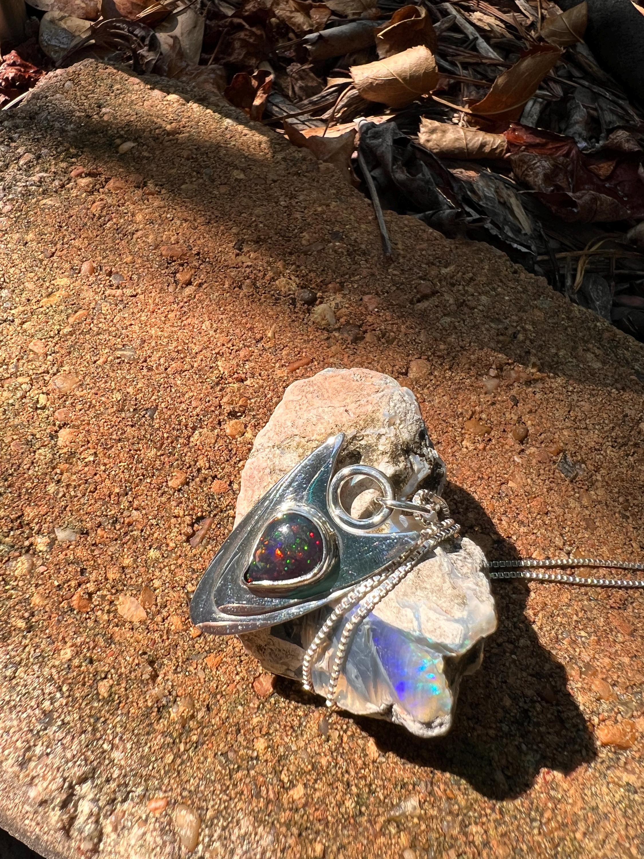 Modern Black Opal Pendant, view 2
