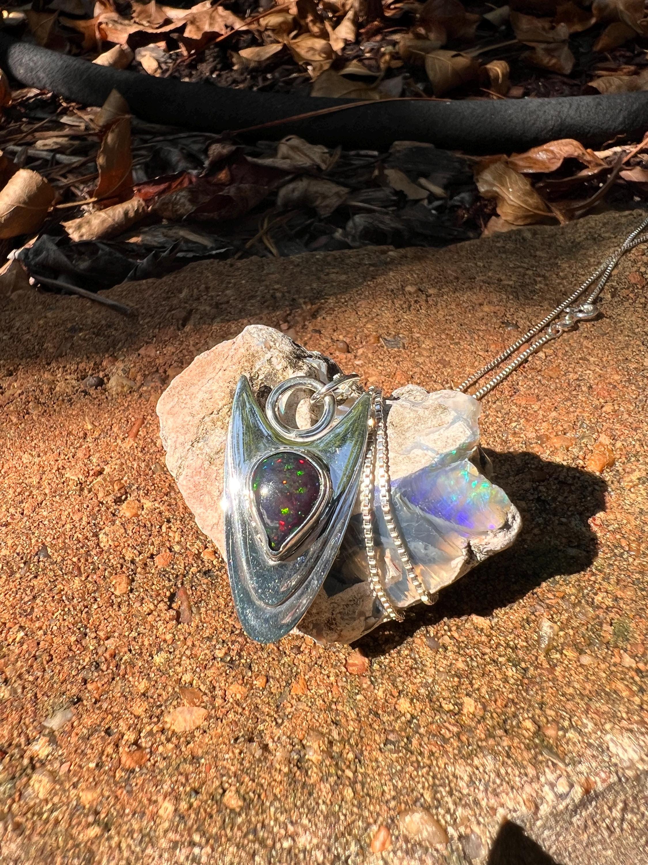 Modern Black Opal Pendant, view 4