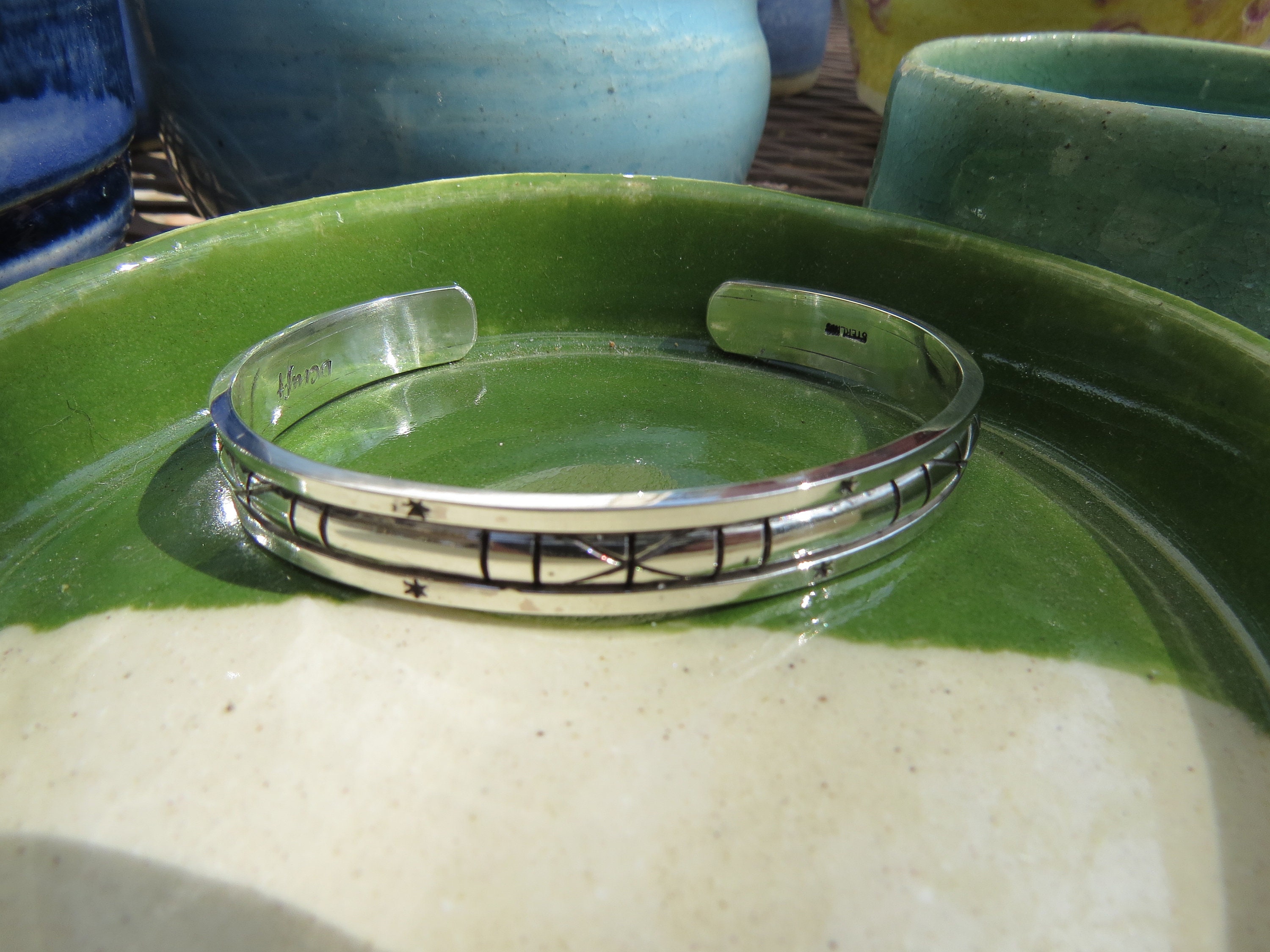 Sterling Silver Geometric Cuff Bracelet, view 2