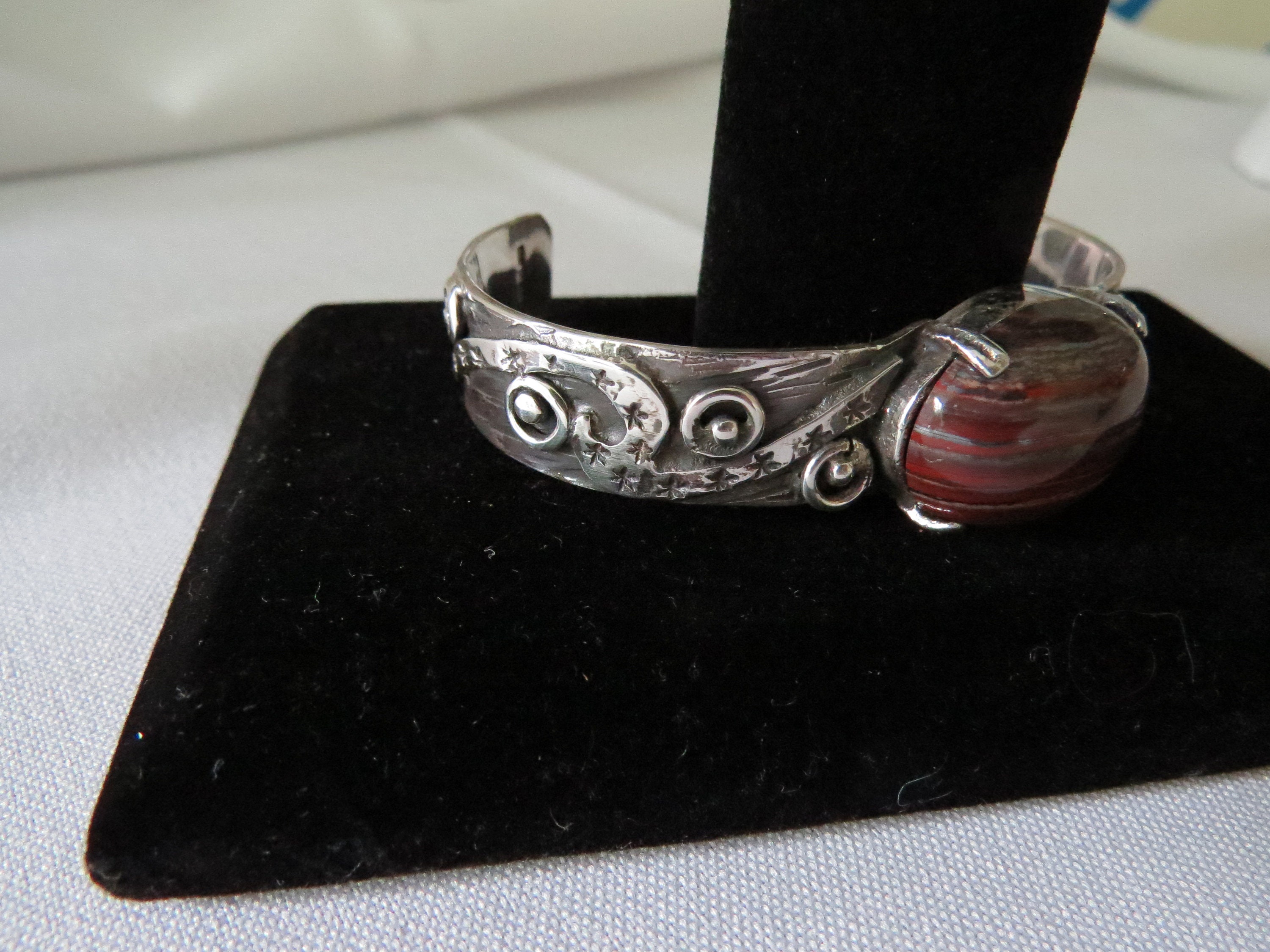 Sterling Silver Banded Ironstone Cuff