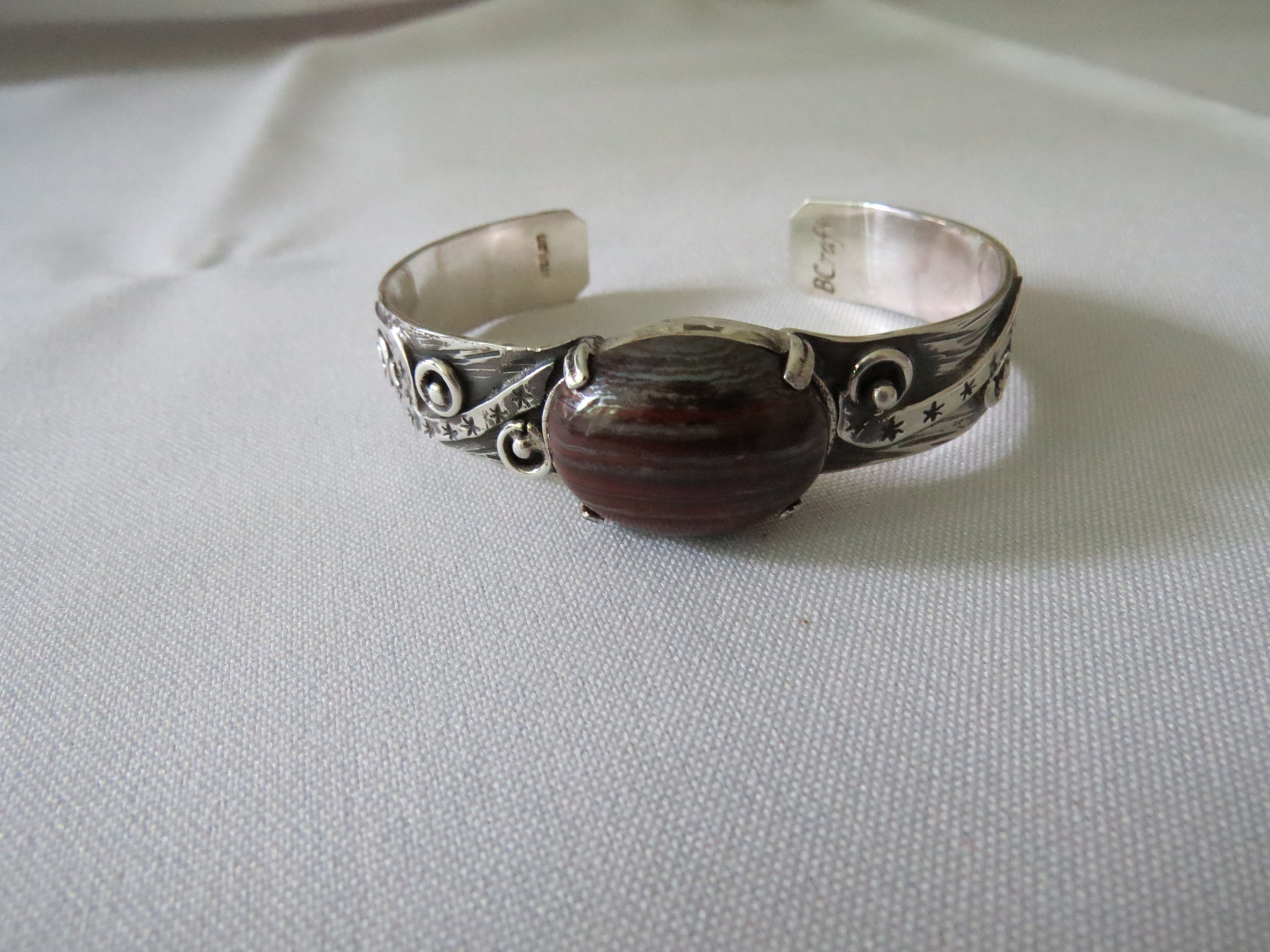 Sterling Silver Banded Ironstone Cuff, view 2