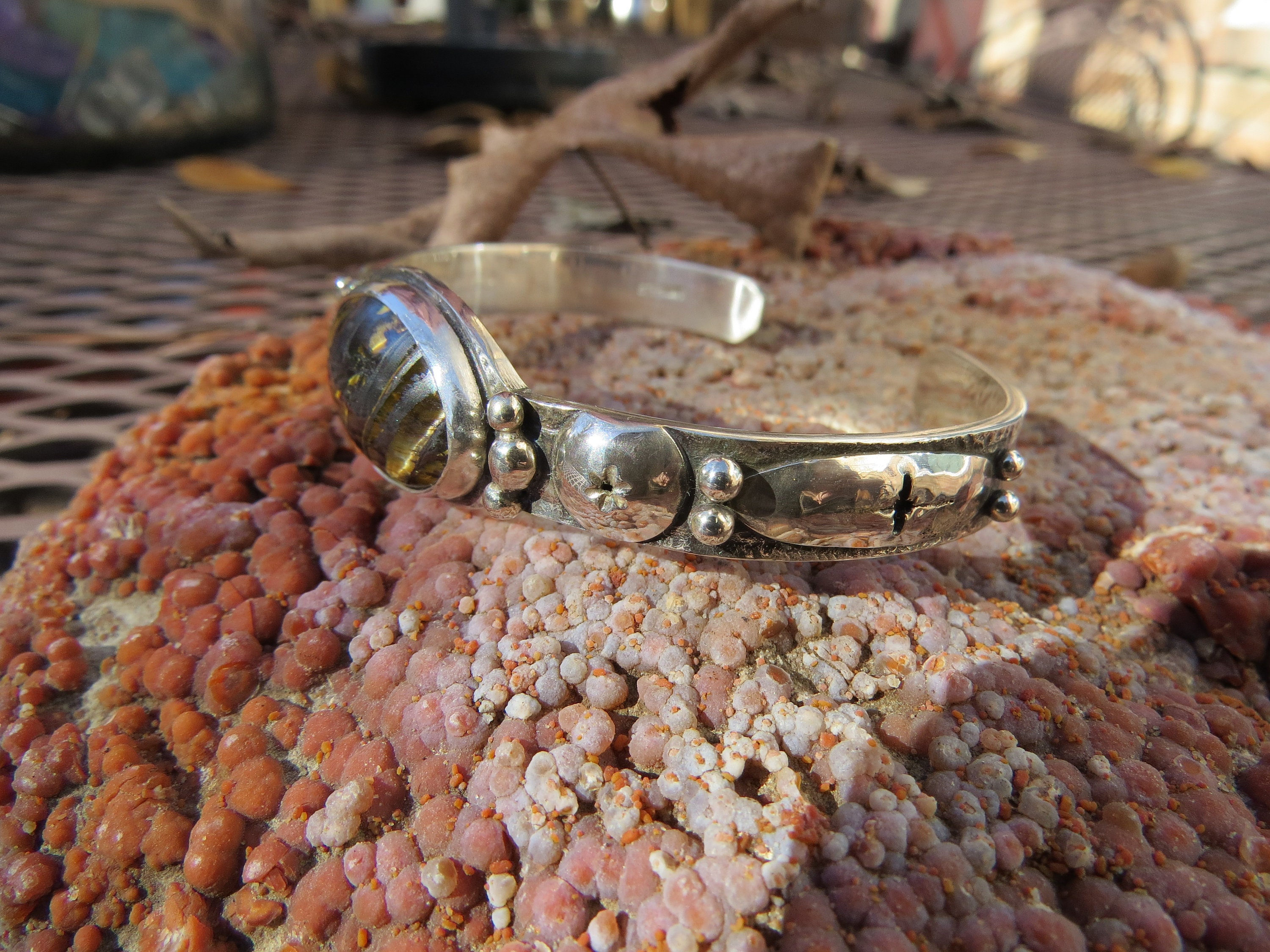 Oval Tiger Eye Sterling Cuff, view 2
