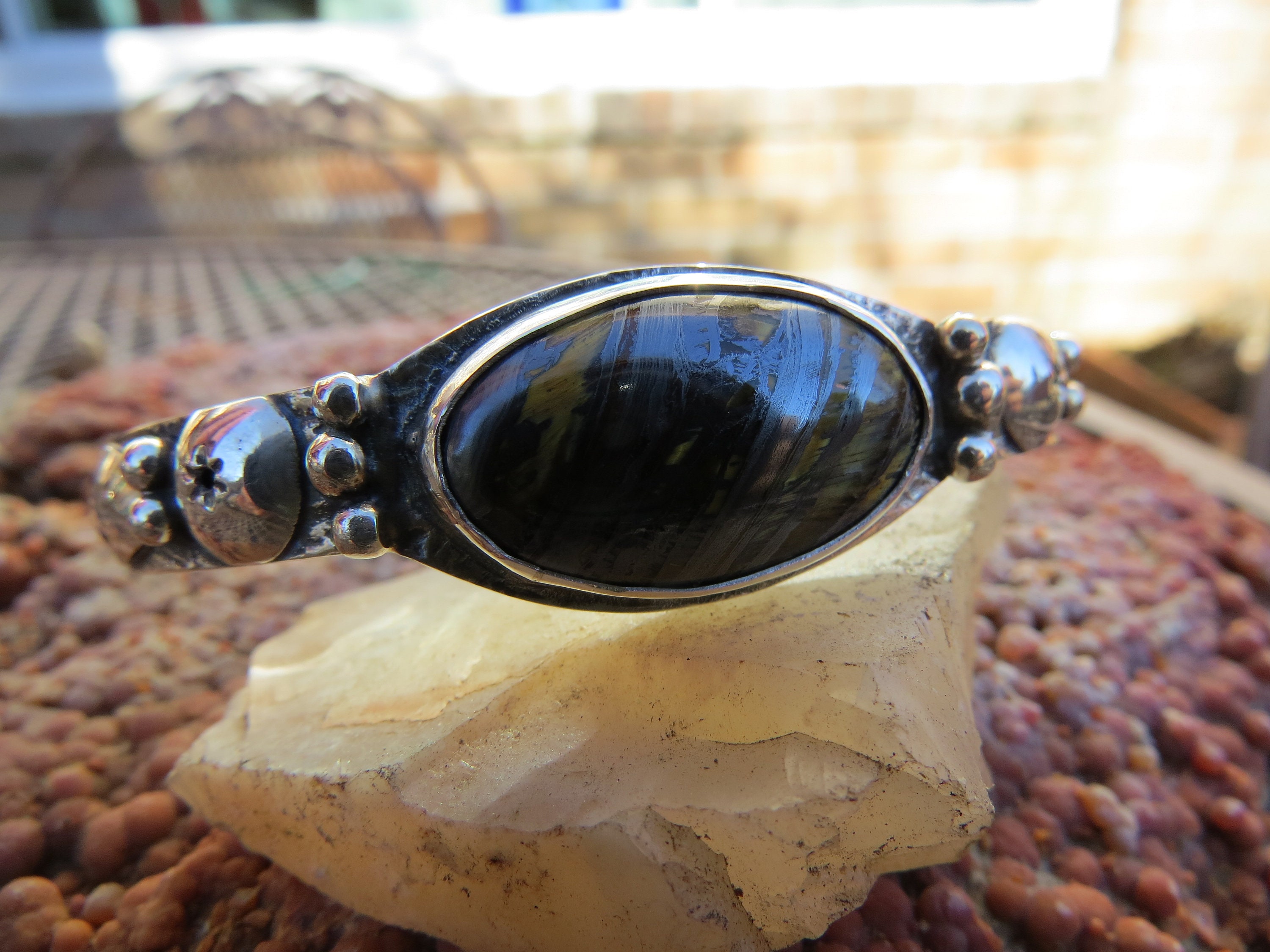 Oval Tiger Eye Sterling Cuff, view 3