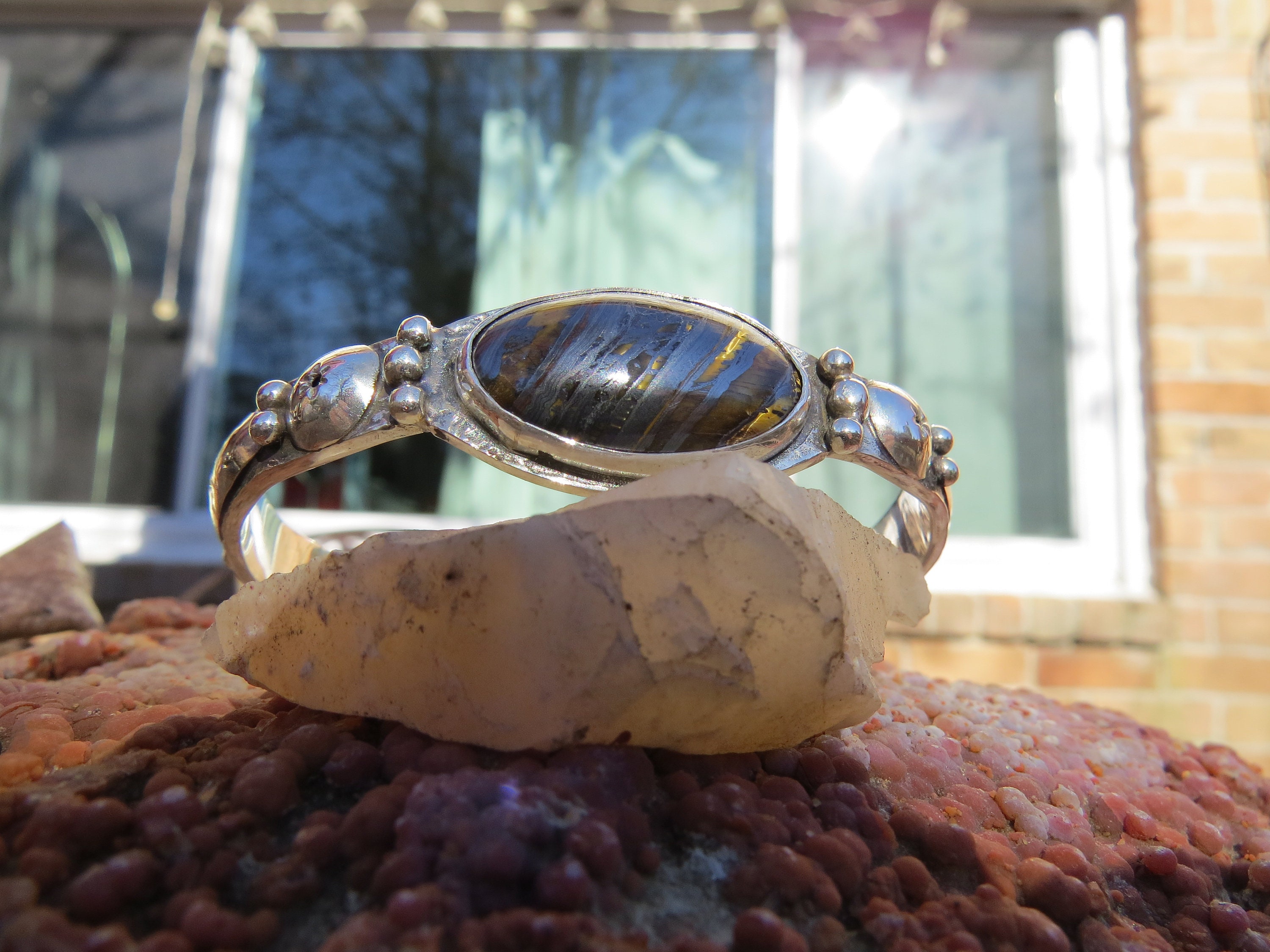 Oval Tiger Eye Sterling Cuff, view 5