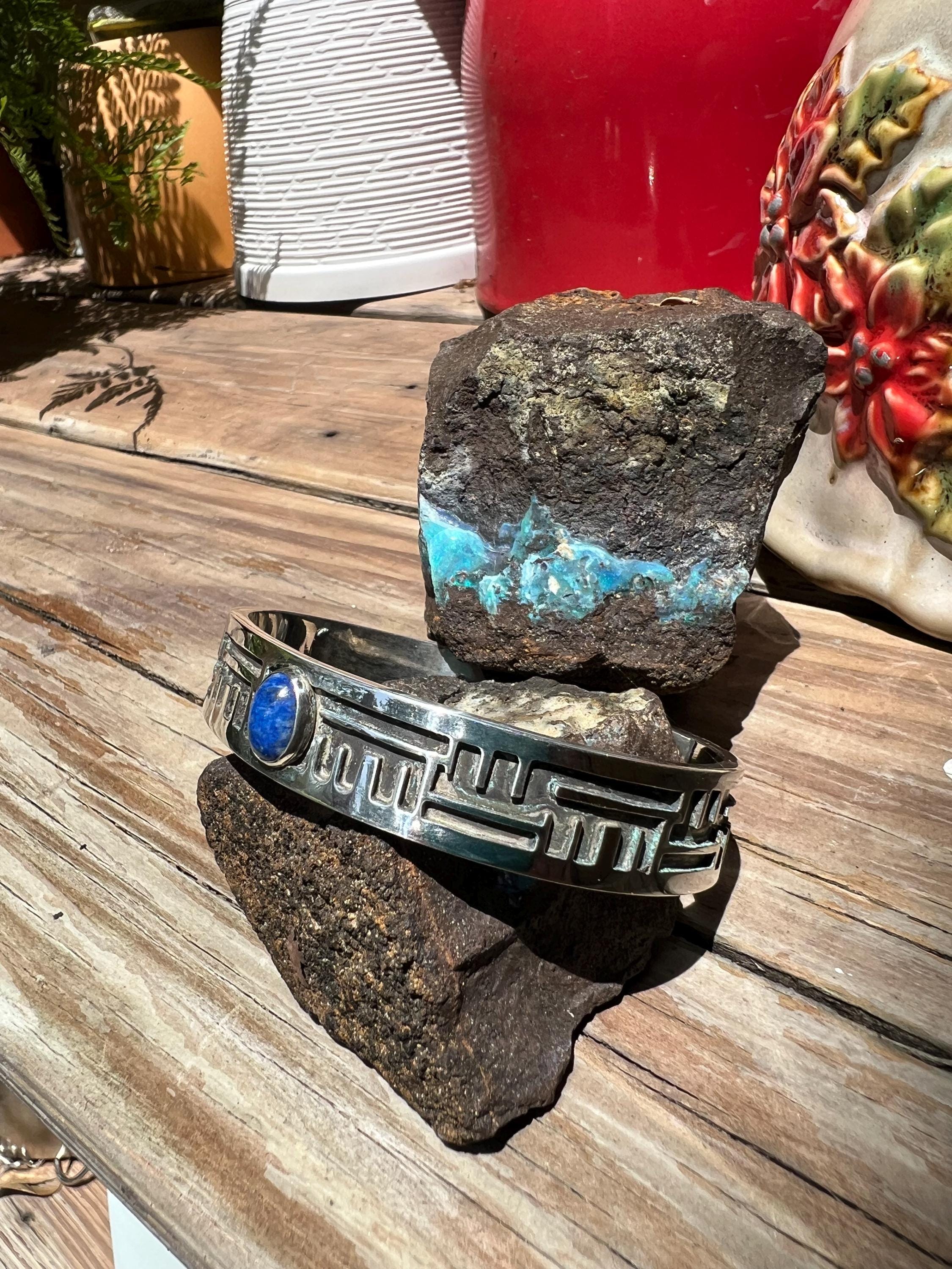 Simple & Elegant Sterling Silver Cuff with Lapis Lazuli Gemstone