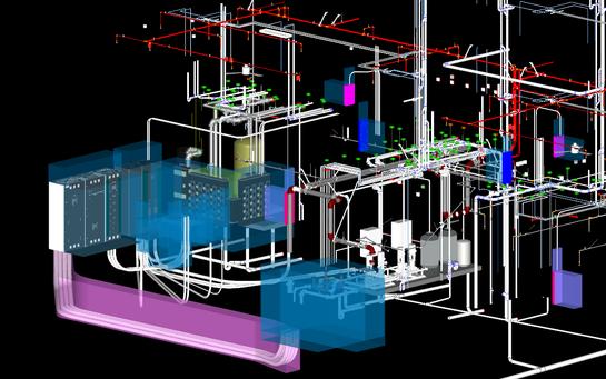 Central Utility Plant: Chillers, switchgear, fire sprinkler mains and coordination zones.