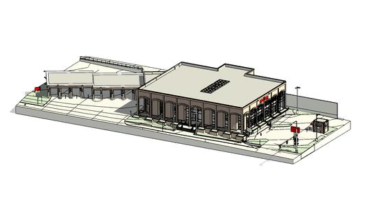 Commercial Development: Mixed-use development with a covered colonnade, site planning and massing.