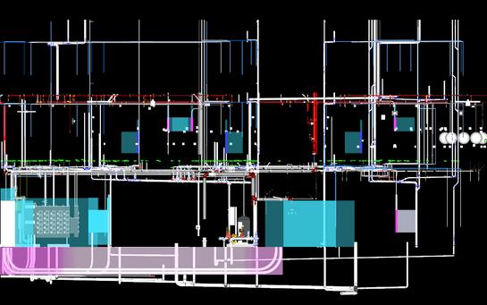 MEP Coordination Model: Multi-system routing, equipment layout and clash detection.