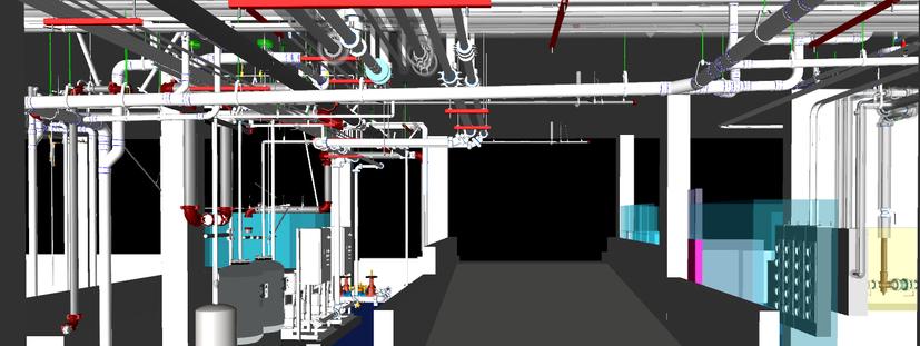 MEPF Coordination Model: Mechanical, electrical, plumbing and fire protection systems coordinated within the building model.