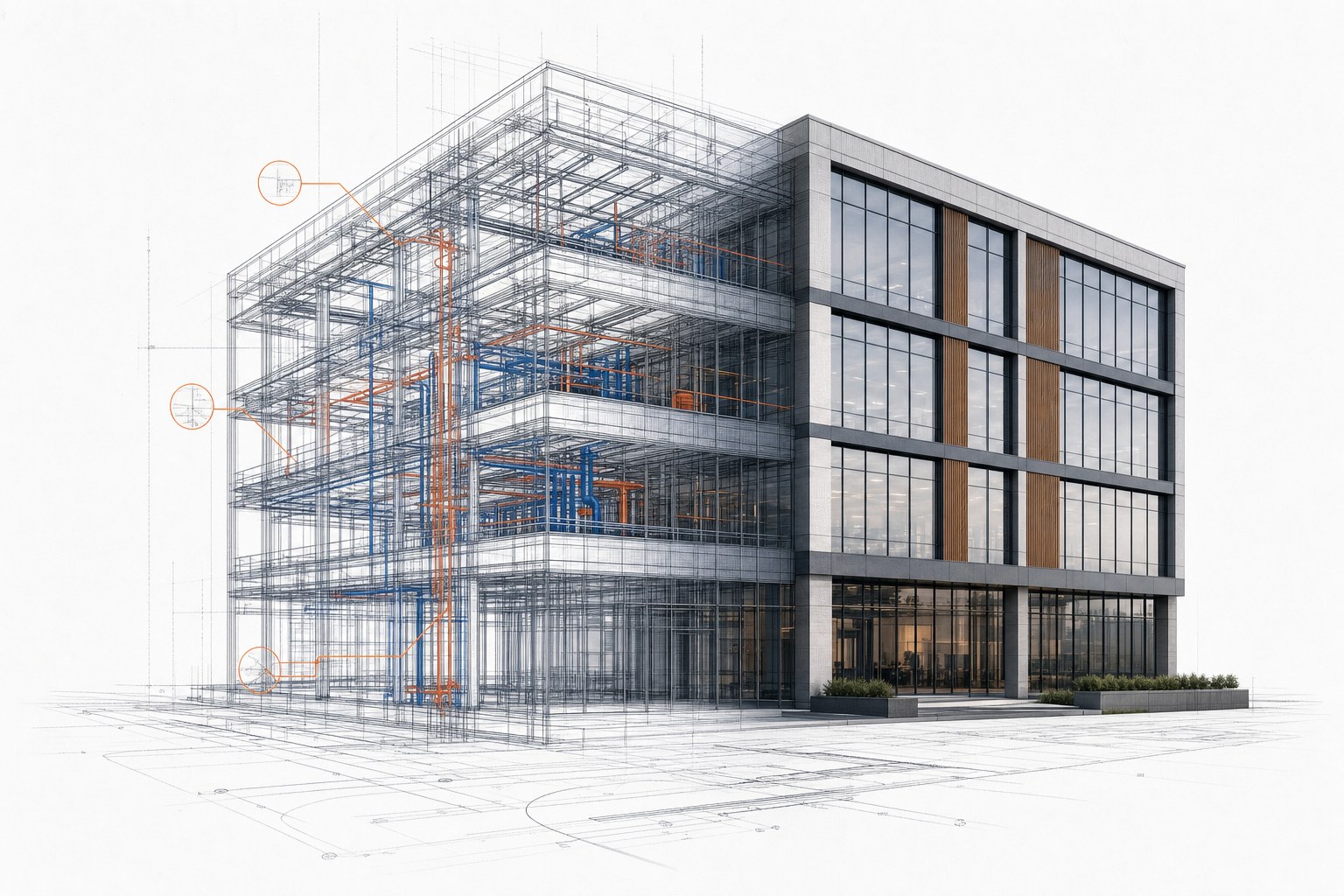 Point cloud and BIM model of a commercial building