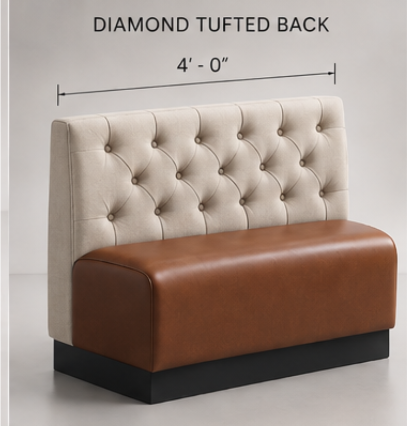 Diamond tufted back booth, side view