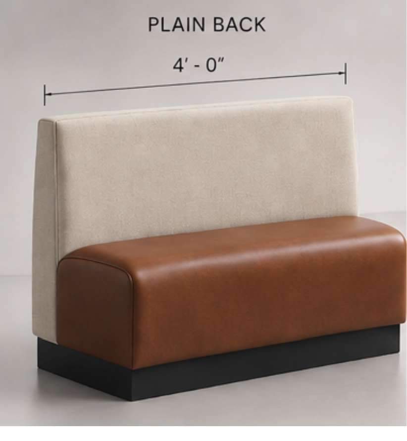 A clean, plain-back restaurant booth shown from the side
