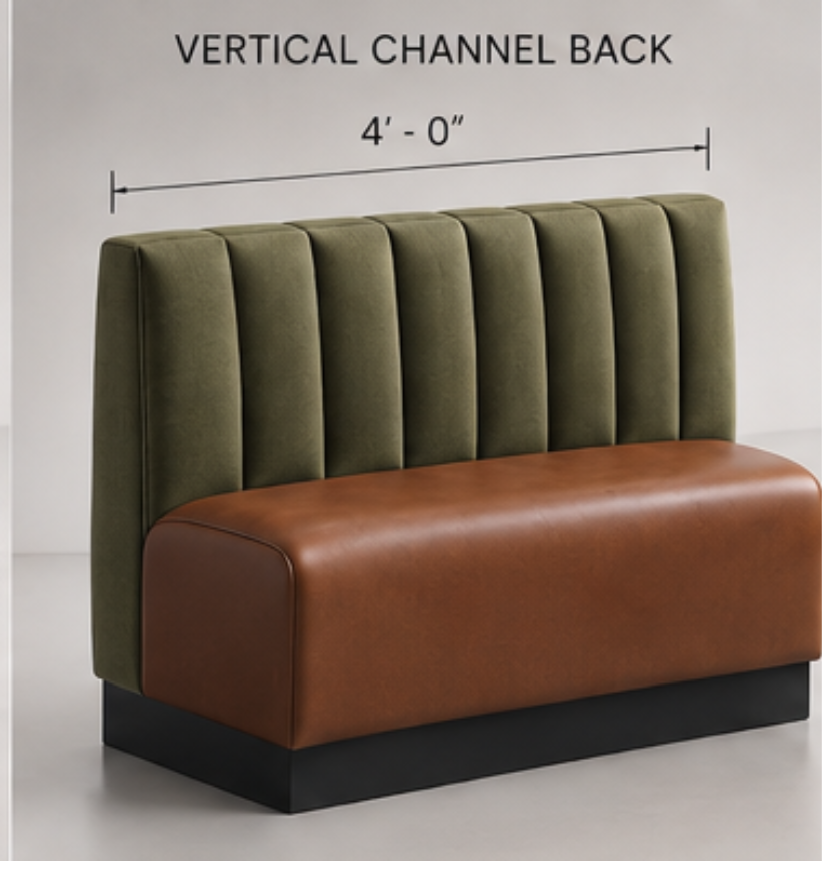 A vertical channel-back restaurant booth shown from the side