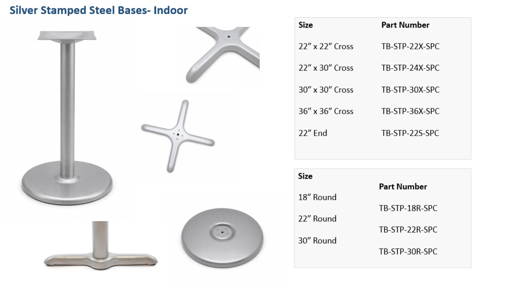 Silver Stamped Steel Bases tables & bases