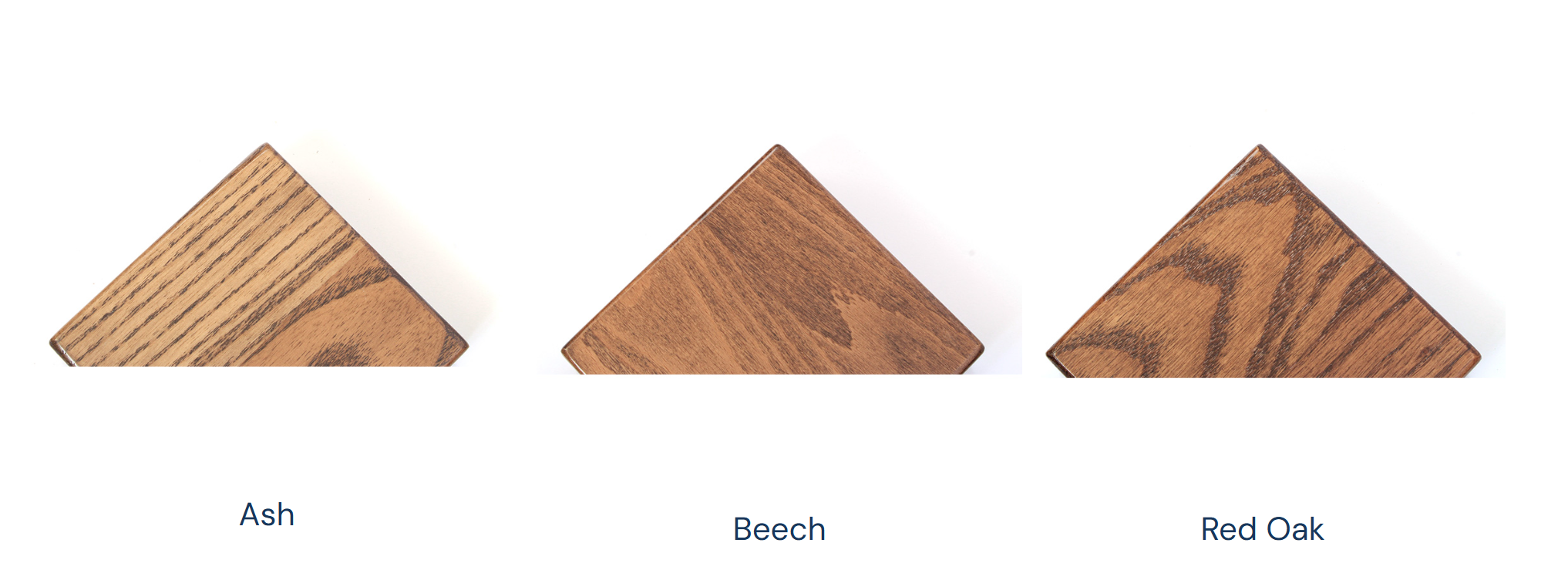 Black solid wood stain sample: Ash, Beech, and Red Oak