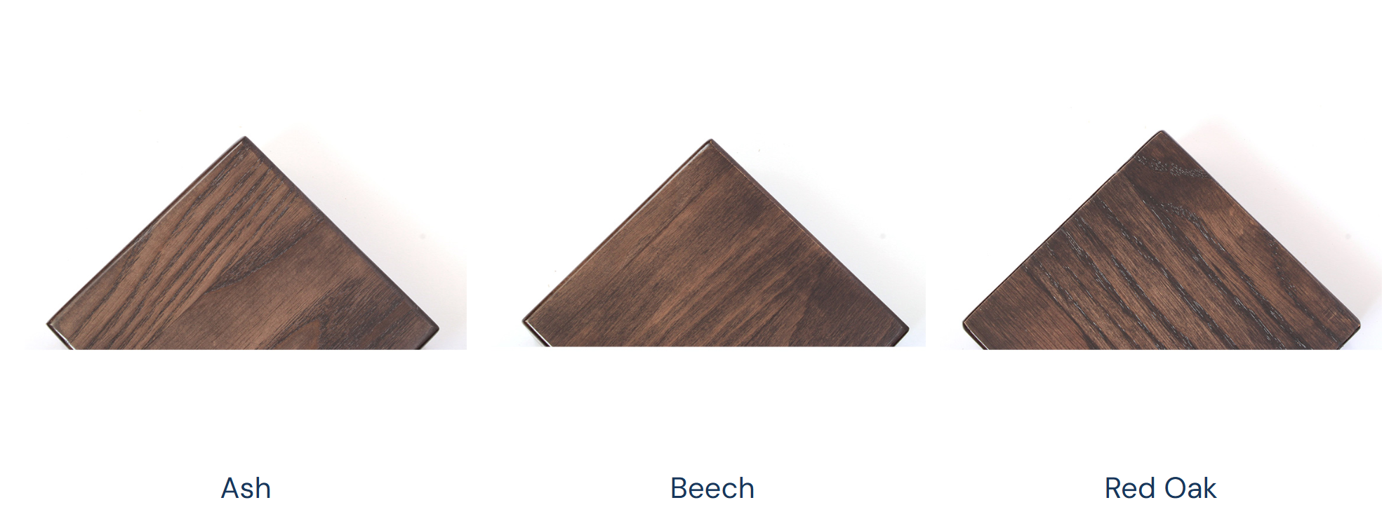 Mahogany solid wood stain sample: Ash, Beech, and Red Oak