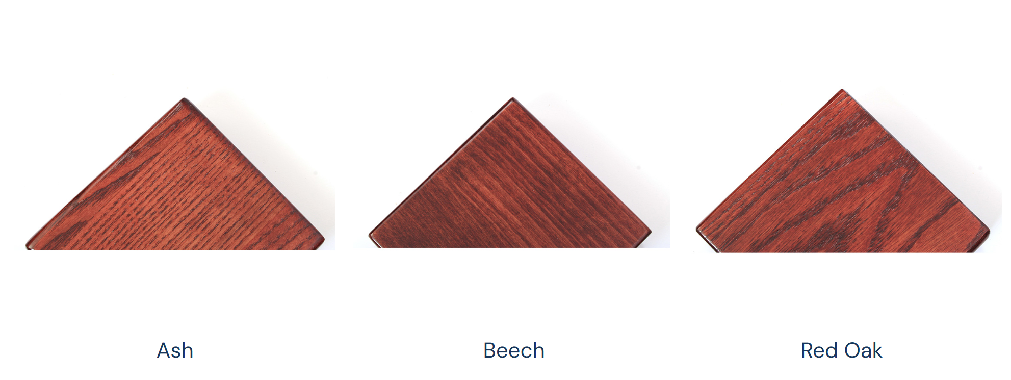 Pecan solid wood stain sample: Ash, Beech, and Red Oak