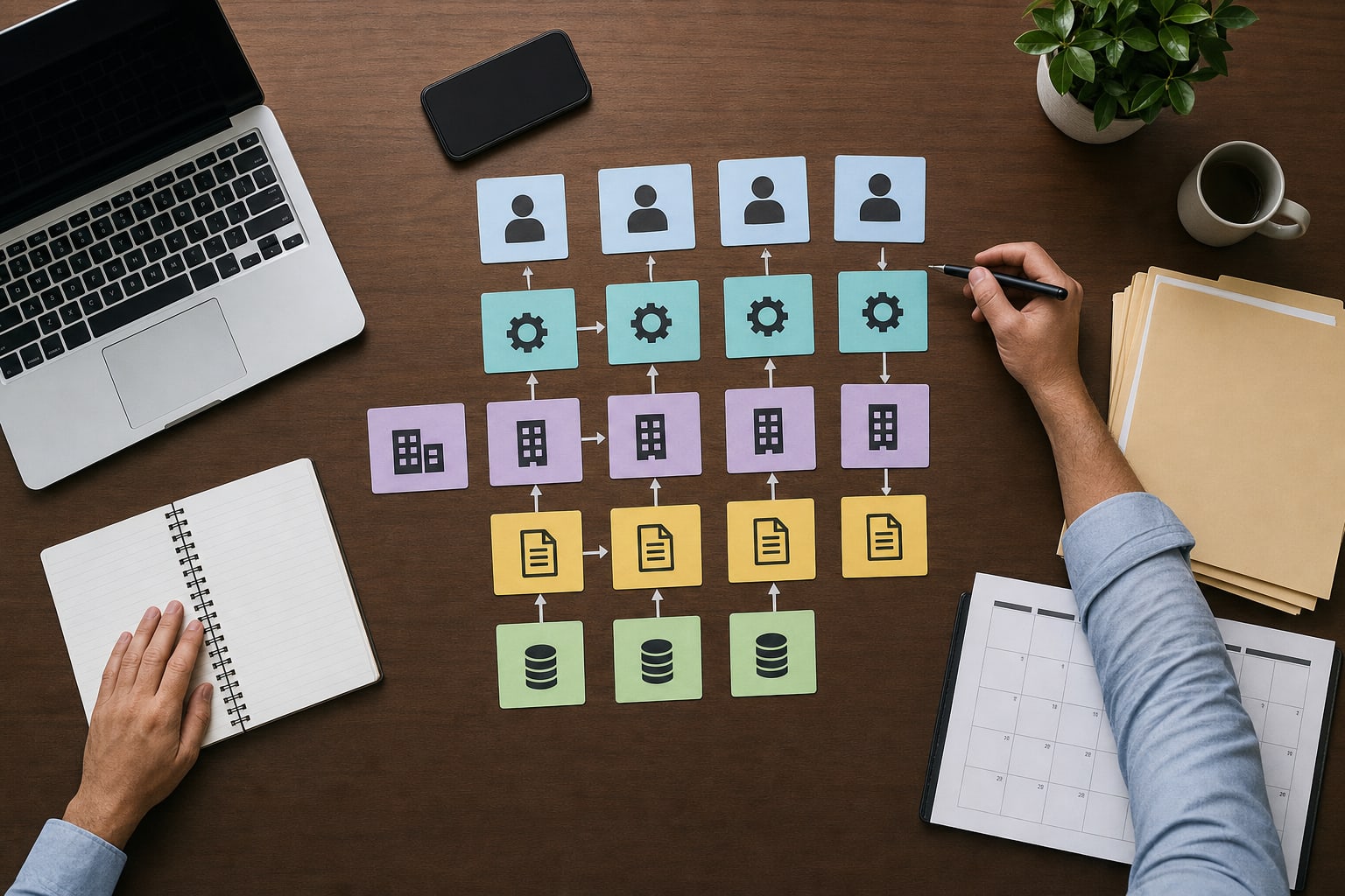 Planning materials arranged to map people, systems, vendors, and business information