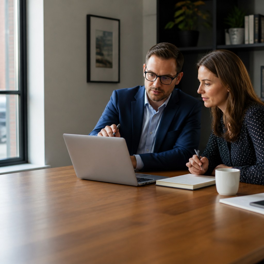 Professional consultants collaborating at a desk