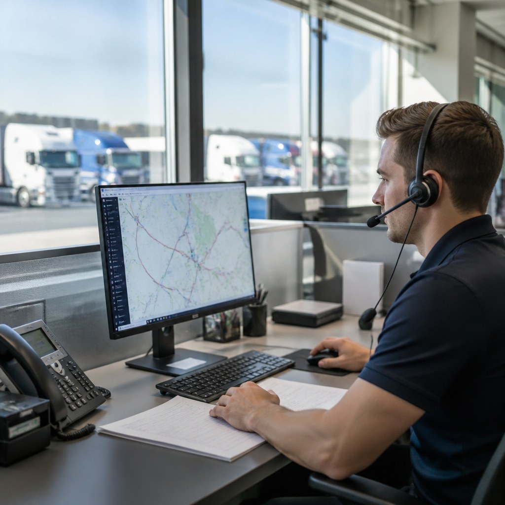 Logistics dispatcher working in an operations office