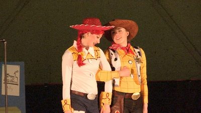 Two club skaters performing in a show