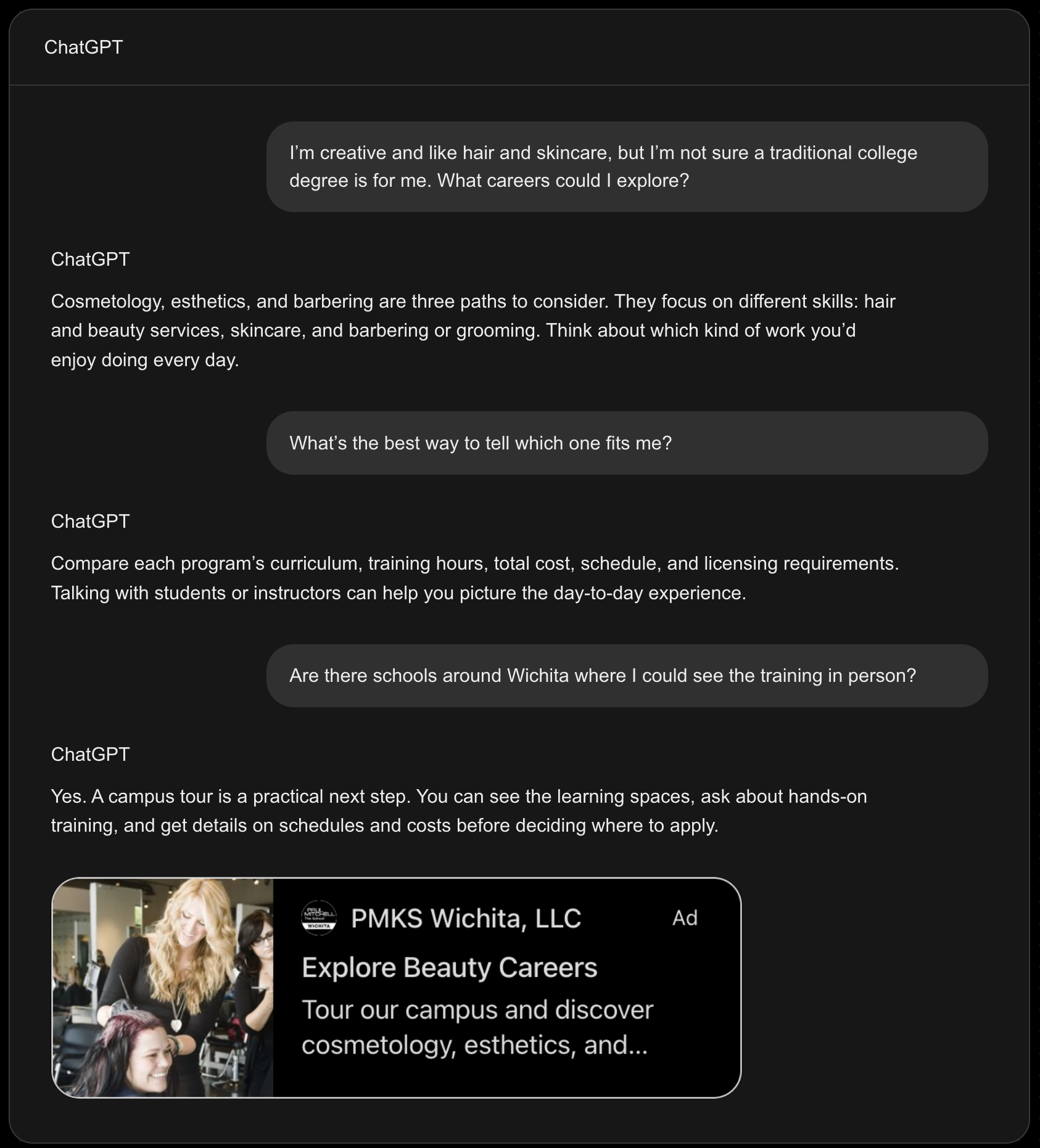 ChatGPT advertising sample