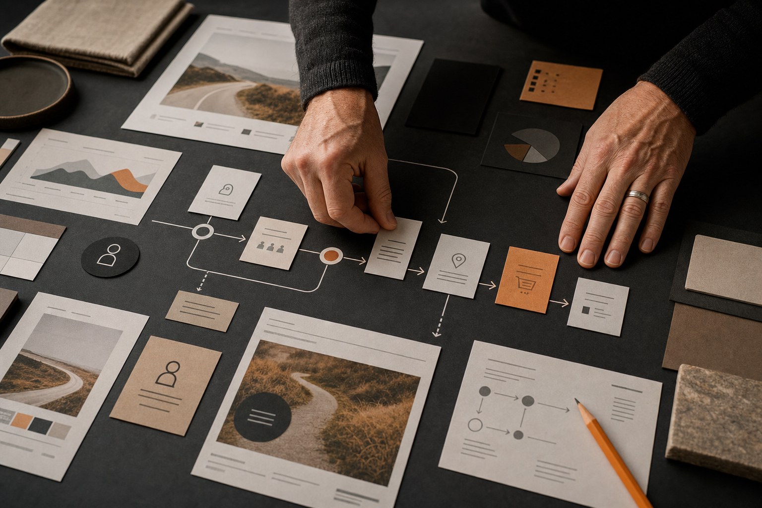Experienced team mapping a marketing strategy at a workshop table