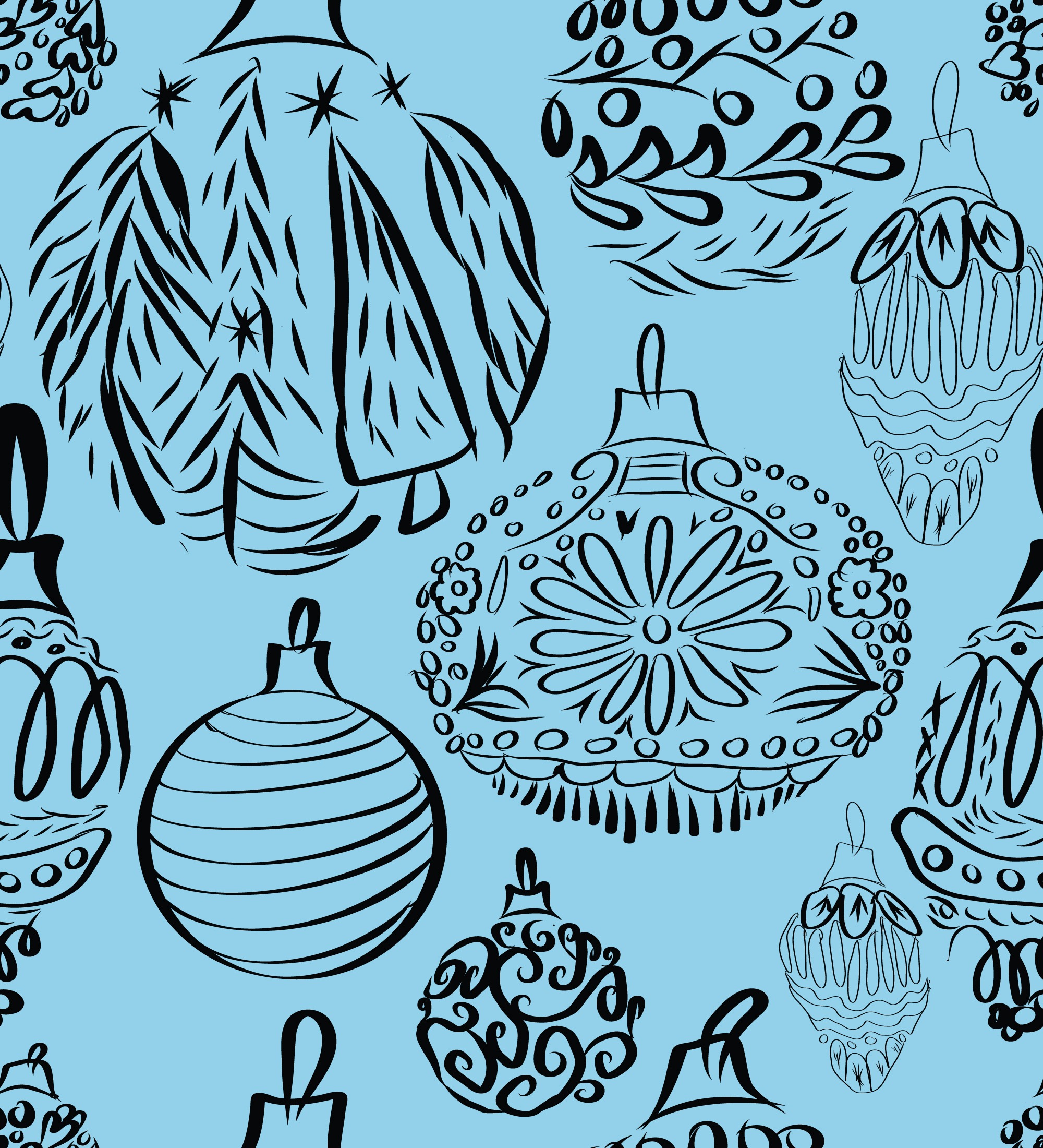 Black Ornaments on Blue by BusyBCreations