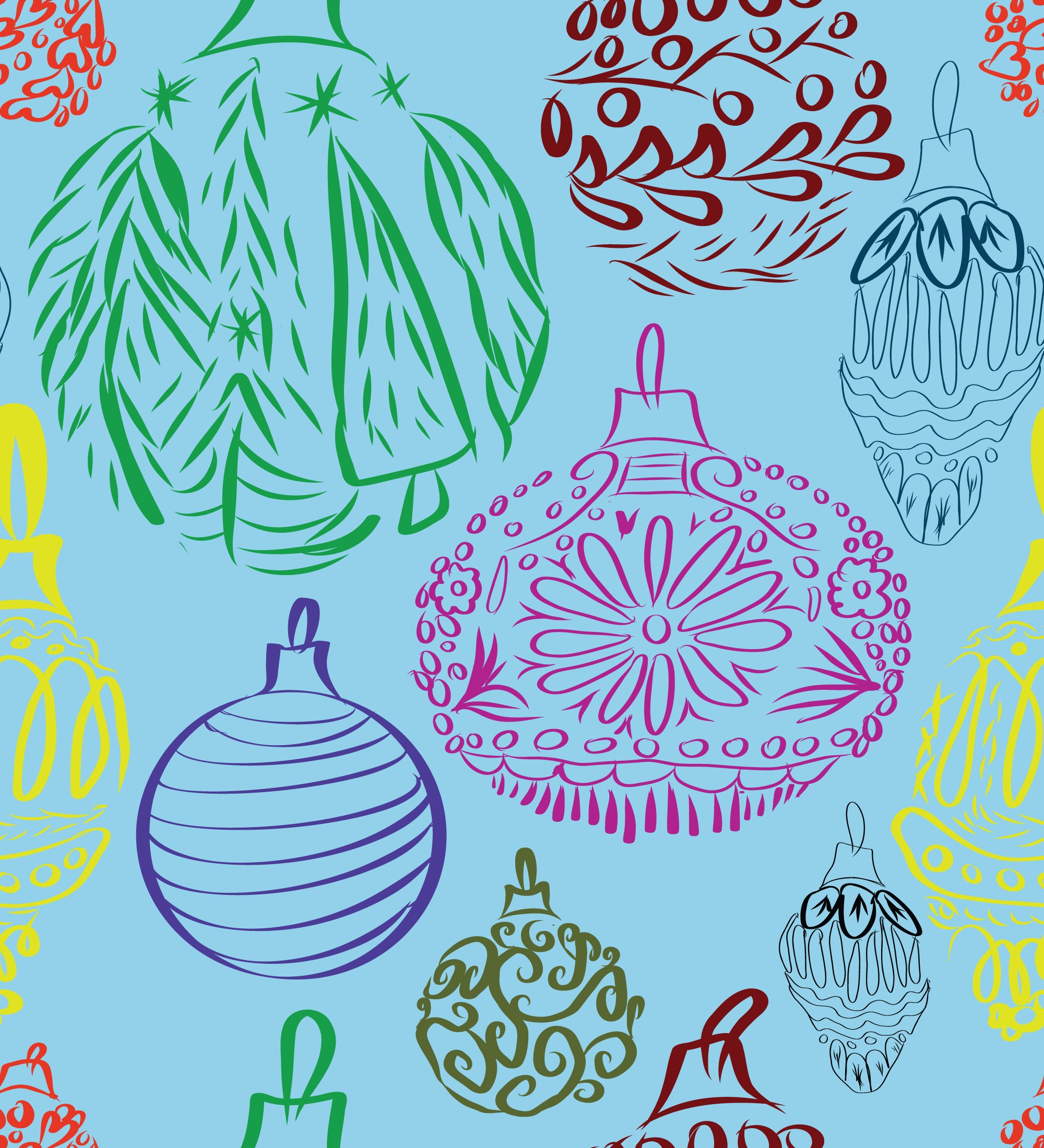 Ornaments on Blue by BusyBCreations