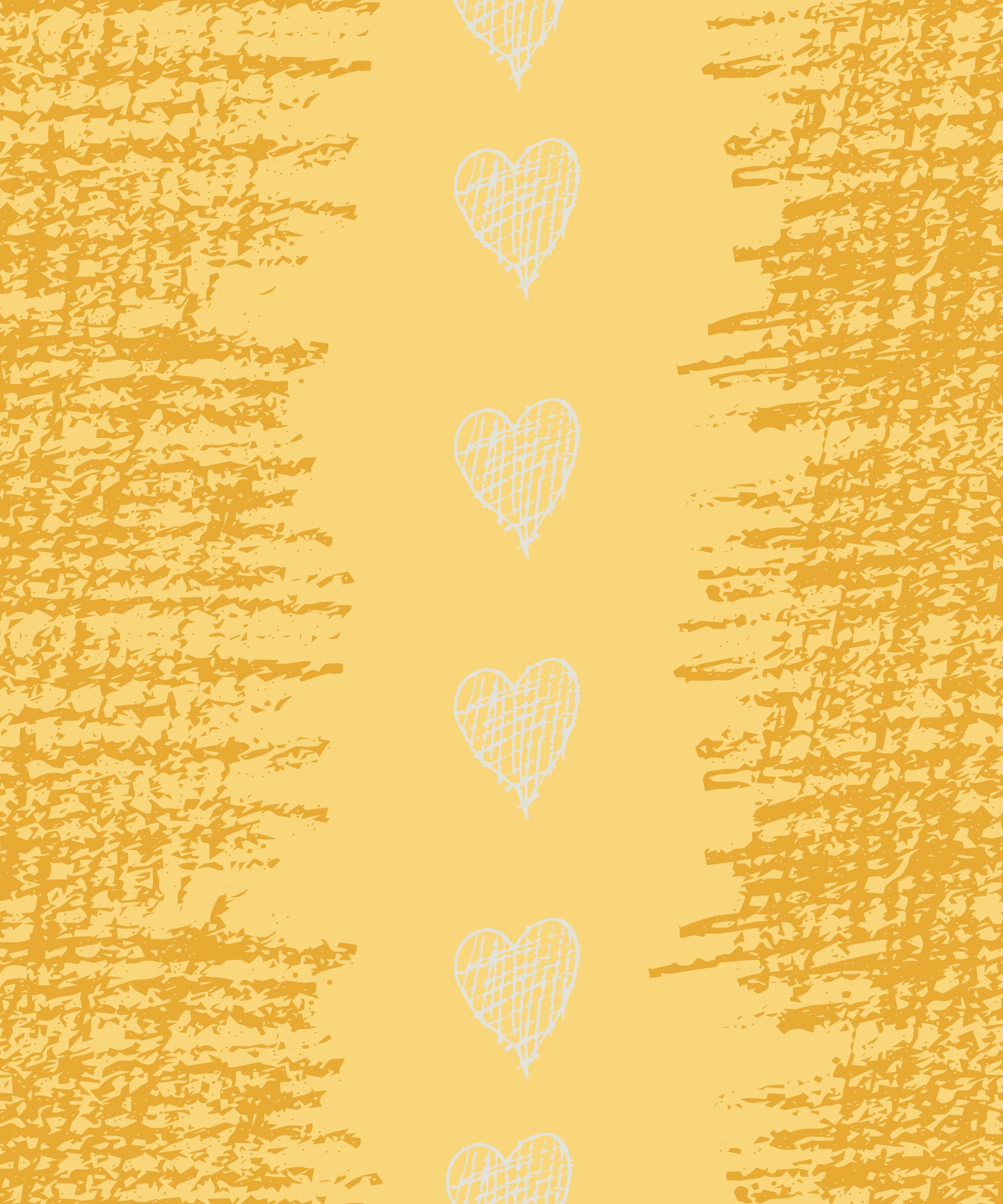 Yellow sketchy stripes and hearts pattern