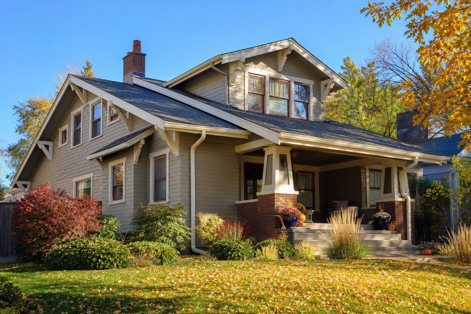Denver home in early fall with clear gutters