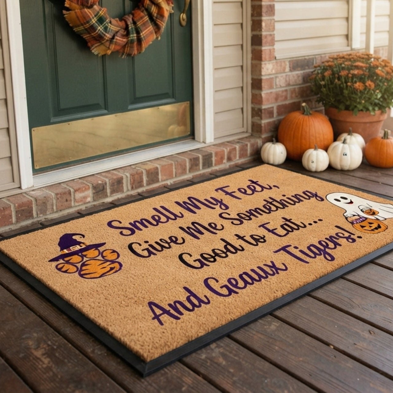 Smell My Feet... And Geaux Tigers" Halloween Coir Door Mat