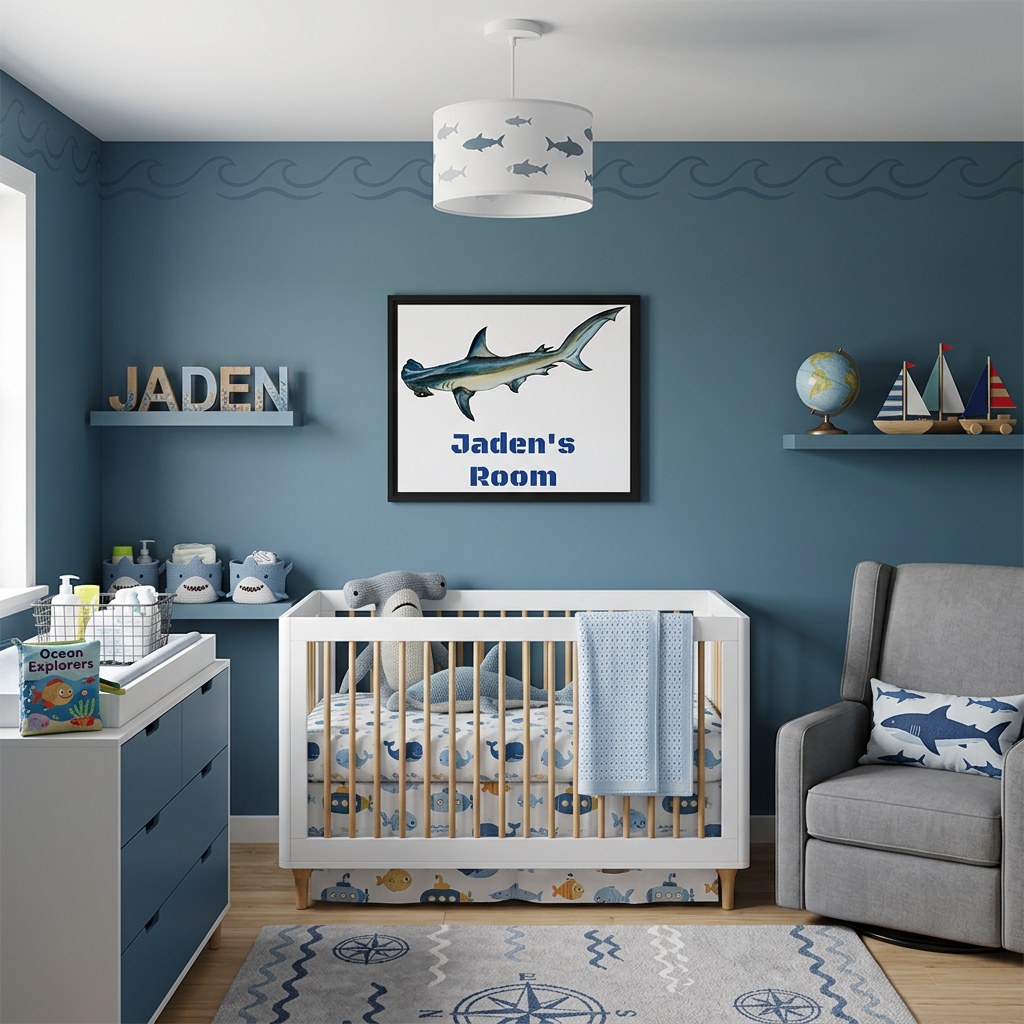 Hammerhead Shark Nursery Wall Art | Personalized Ocean Framed Canvas