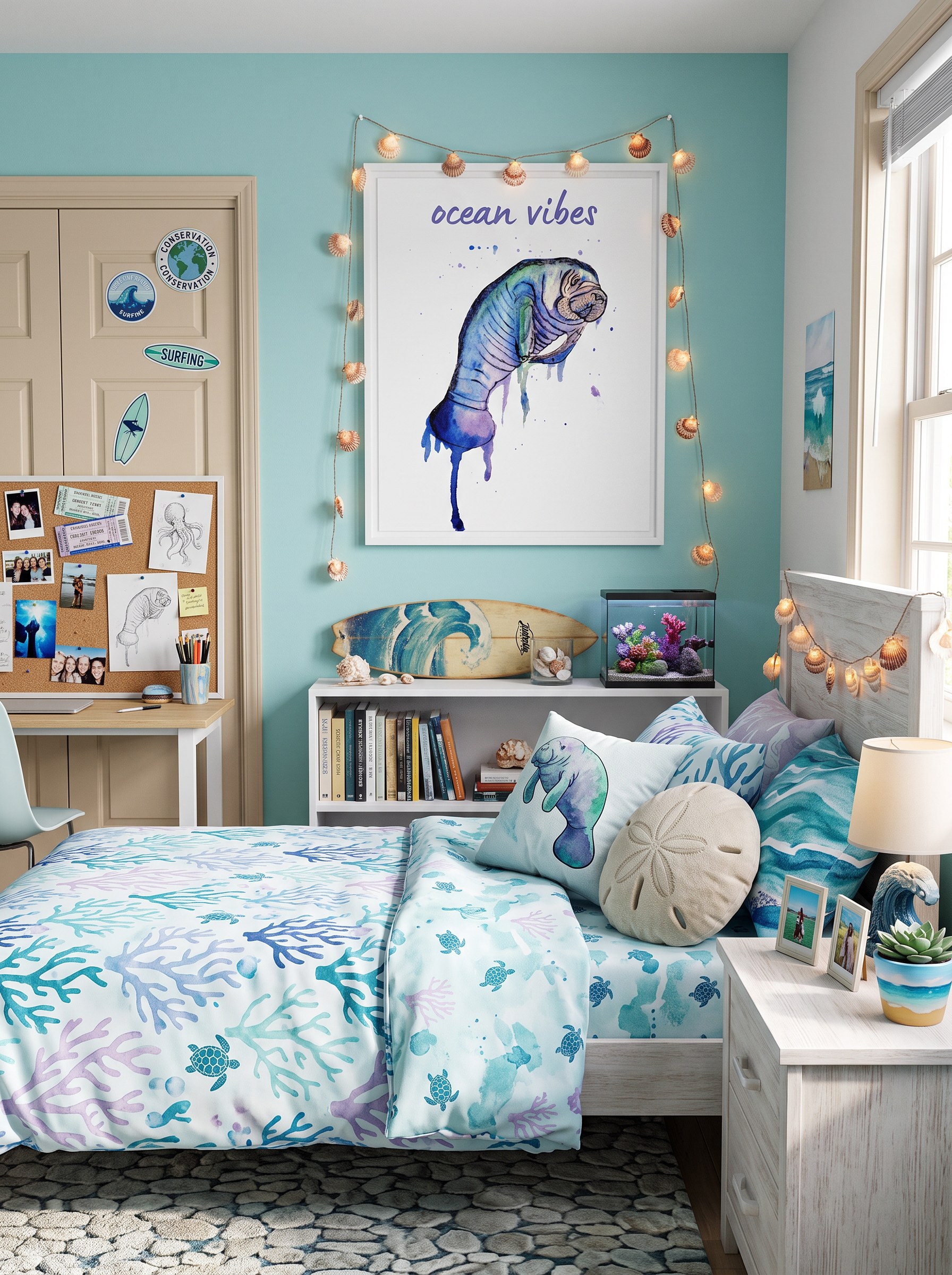 Manatee Sea Cow Nursery Wall Art | Coastal Personalized Framed Canvas