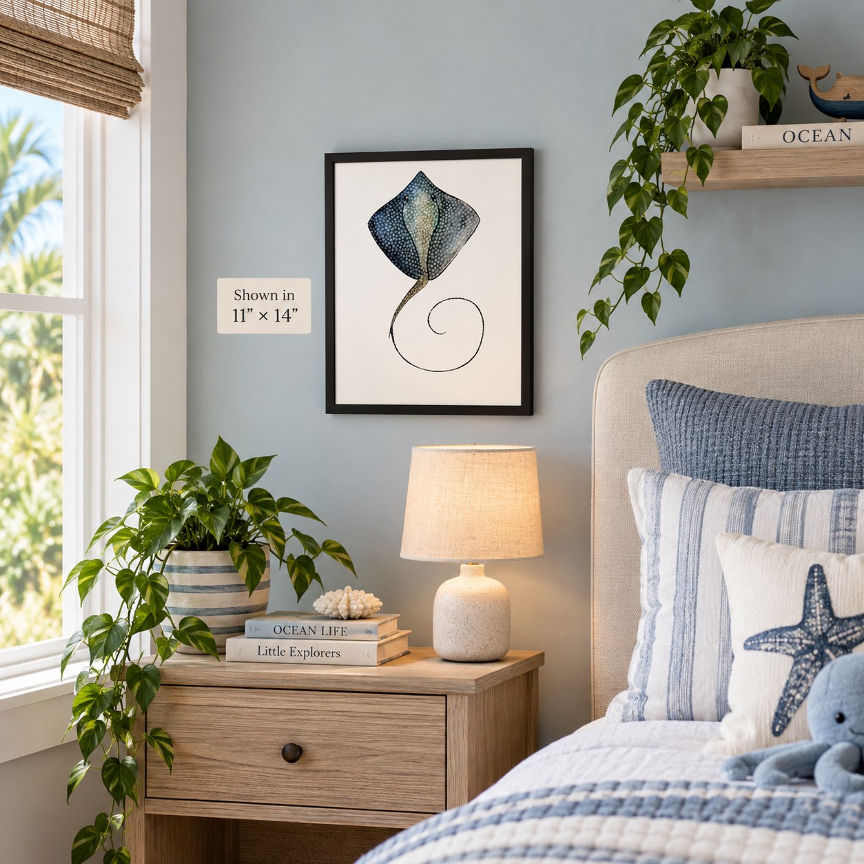Personalized stingray watercolor wall art for a nursery