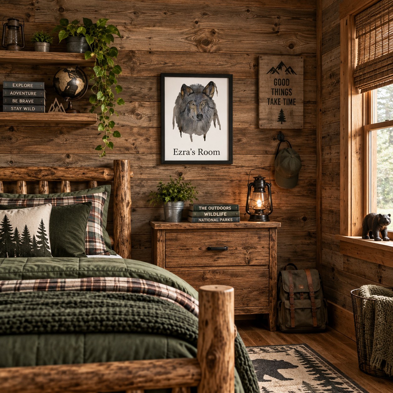 Personalized wolf watercolor art for a woodland-inspired nursery