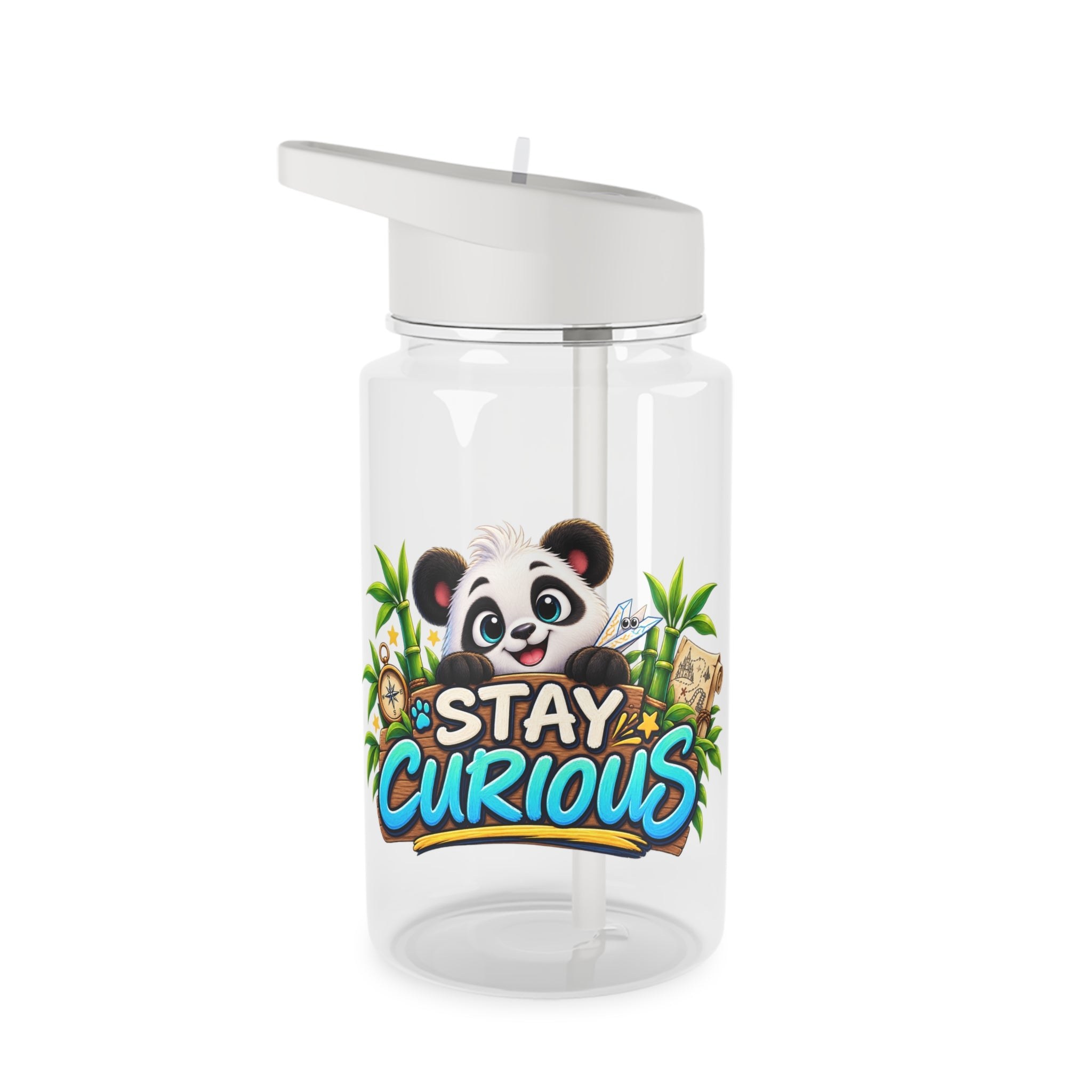 A panda water bottle for a personal classroom desk detail