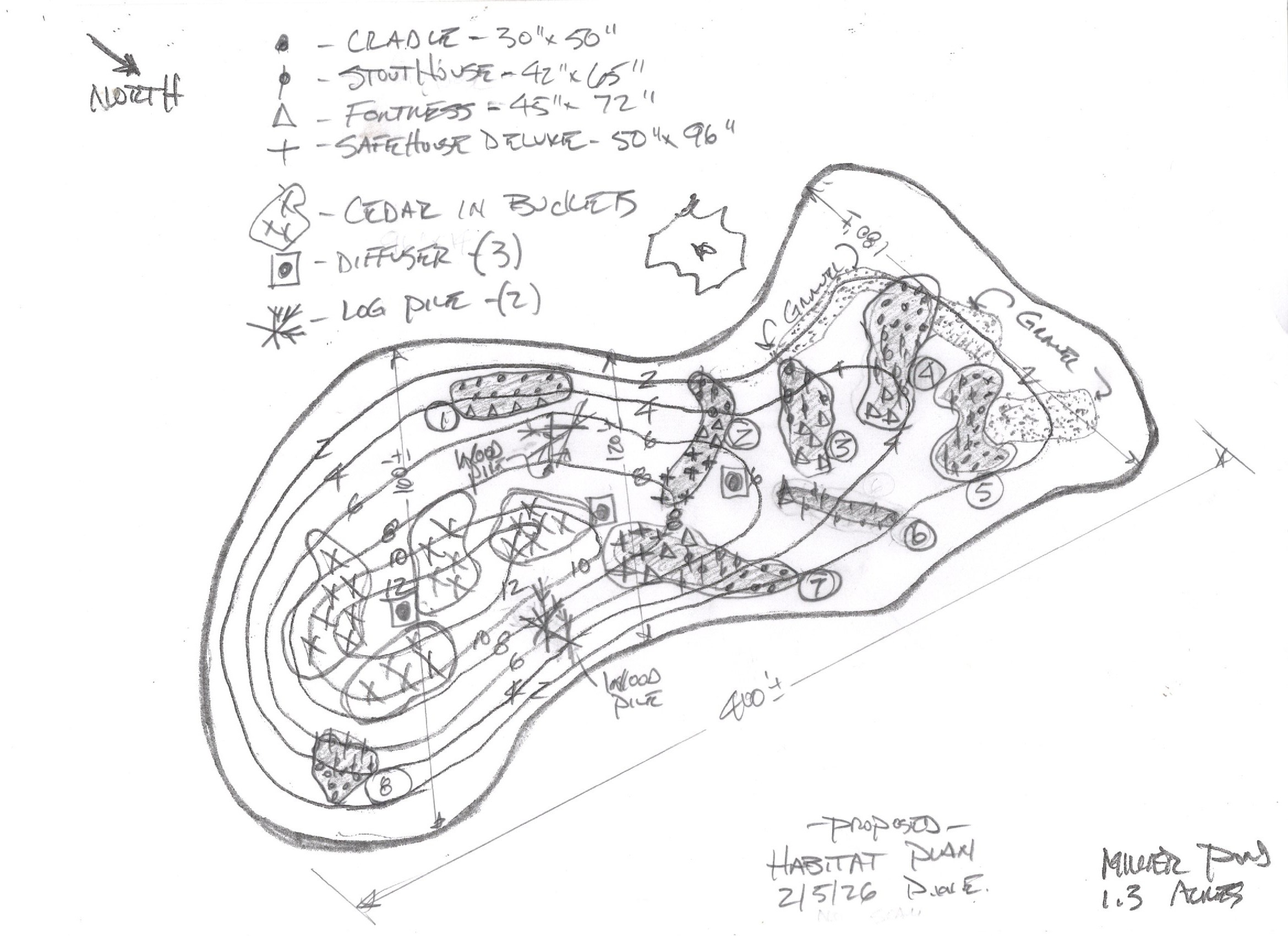 Miller Pond Habitat Plan custom fish habitat drawing