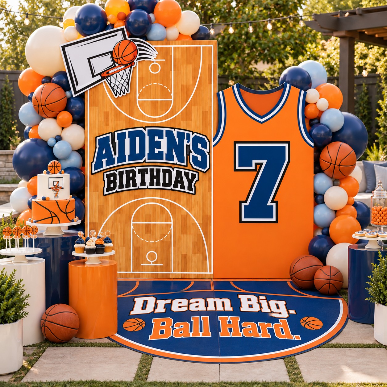 Custom basketball birthday backdrop and party decor by JYS Party Decor