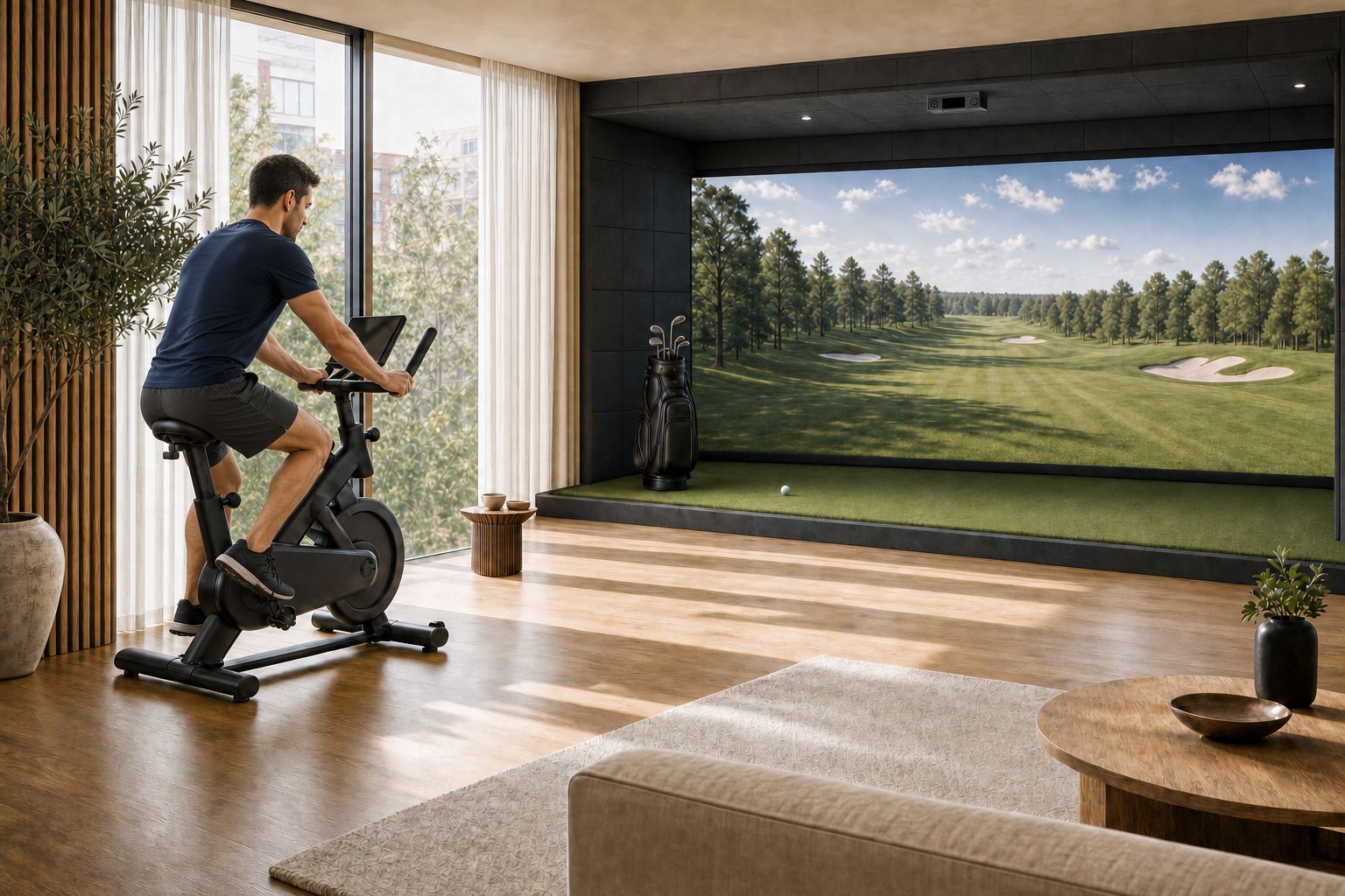 A refined home fitness space with room to move and a considered equipment layout