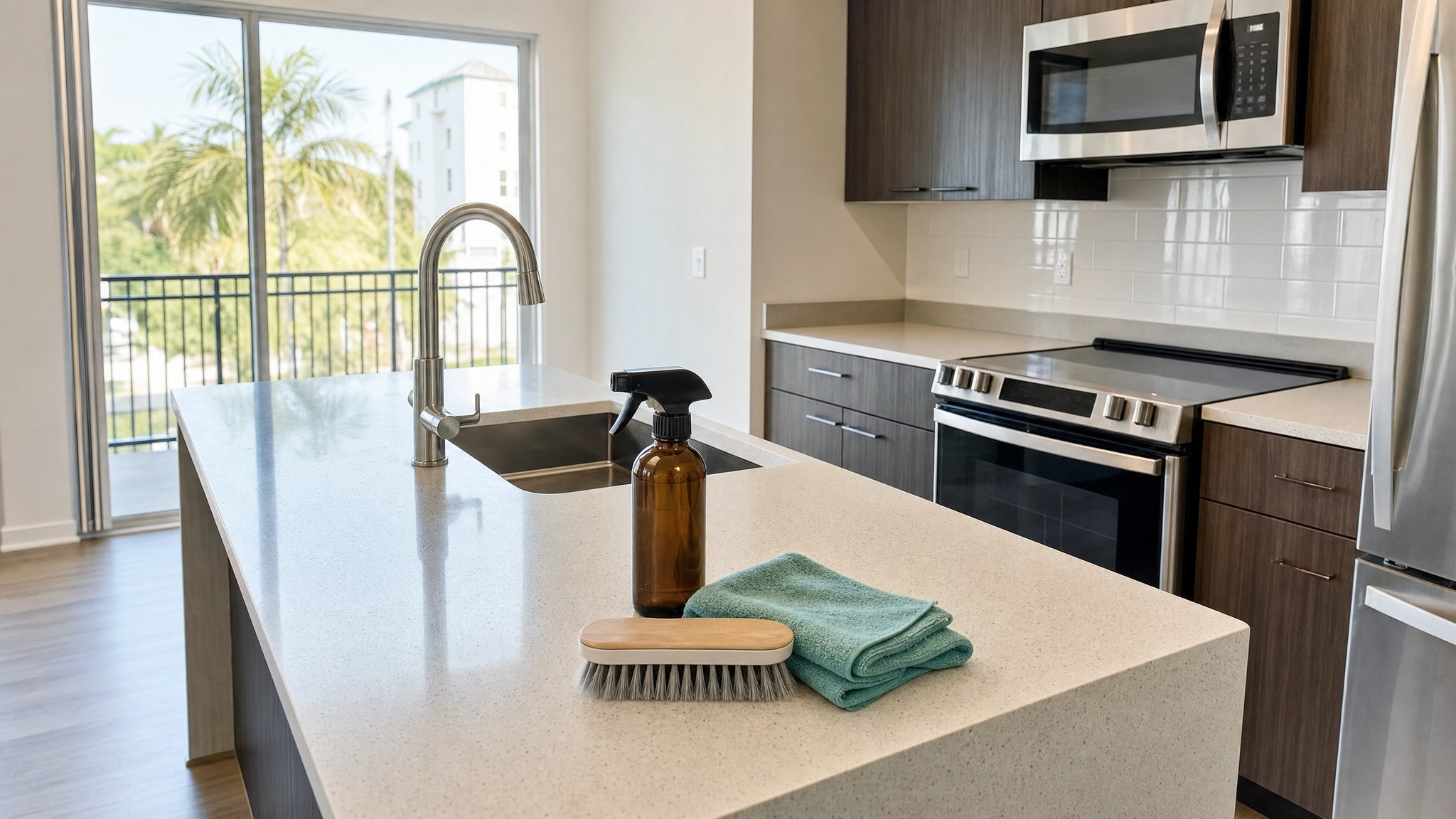 Clean apartment kitchen prepared for a move-out inspection