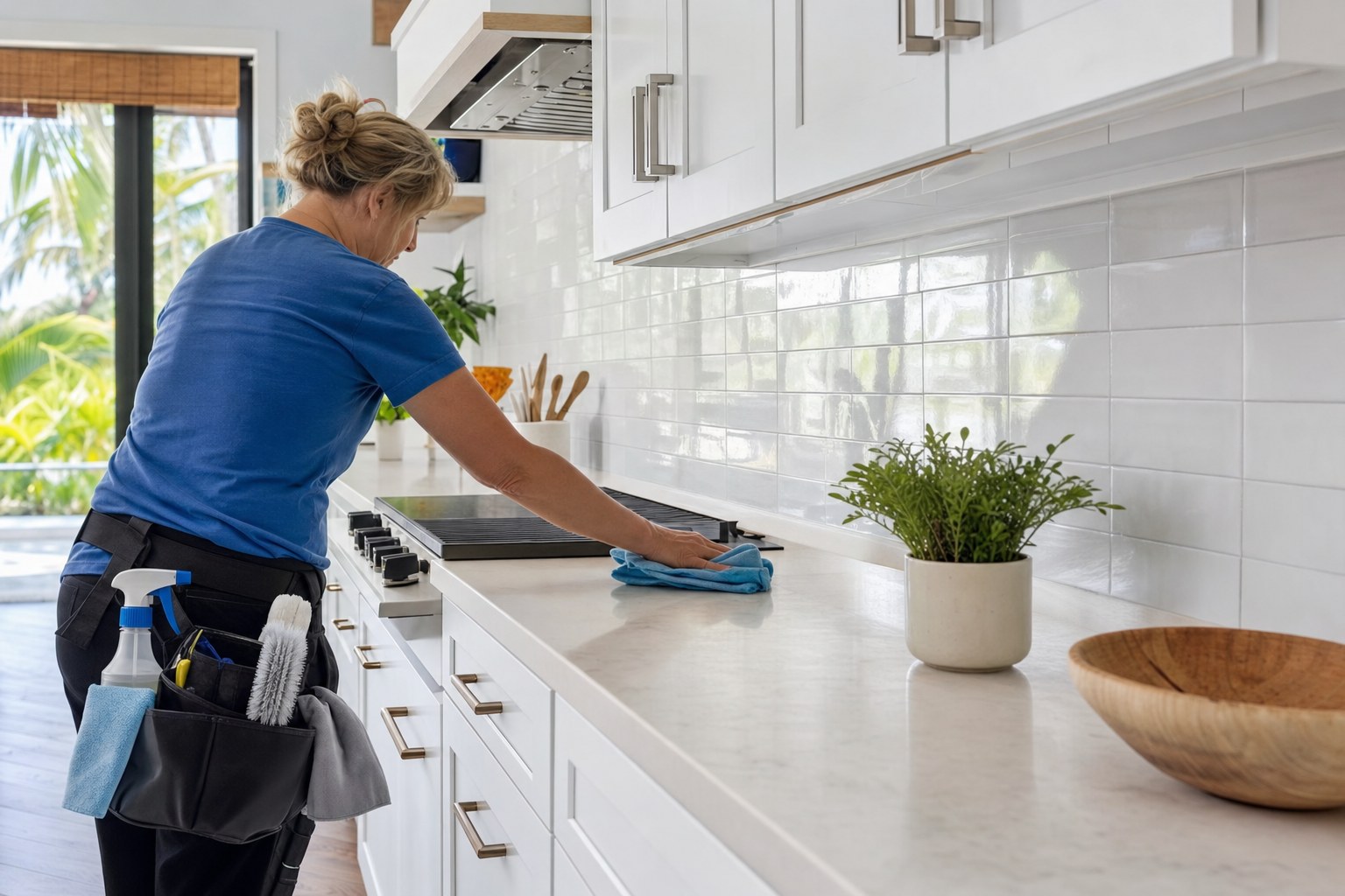 Cleaner detailing a kitchen counter