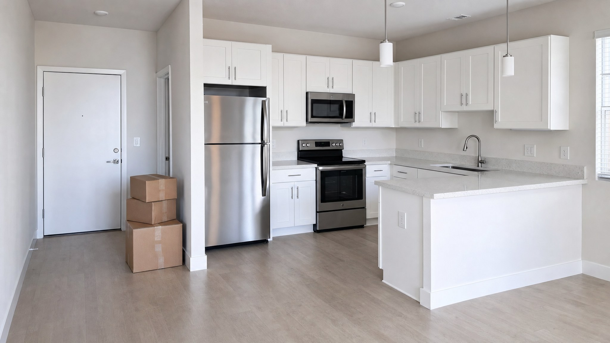 Empty, cleaned kitchen prepared for a move-out handoff