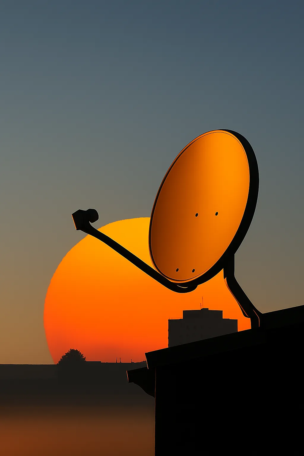 Sunset & Satellite Dish Silhouette
