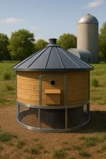 Circular Chicken Coop in Farm Landscape by Jameson McShane