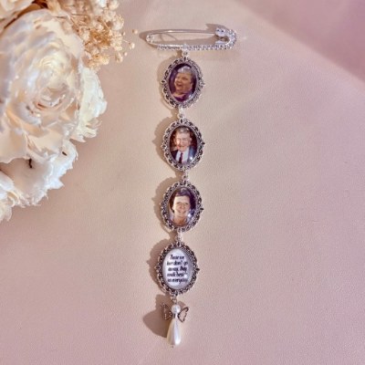 Memorial photo brooch pin with portrait charms